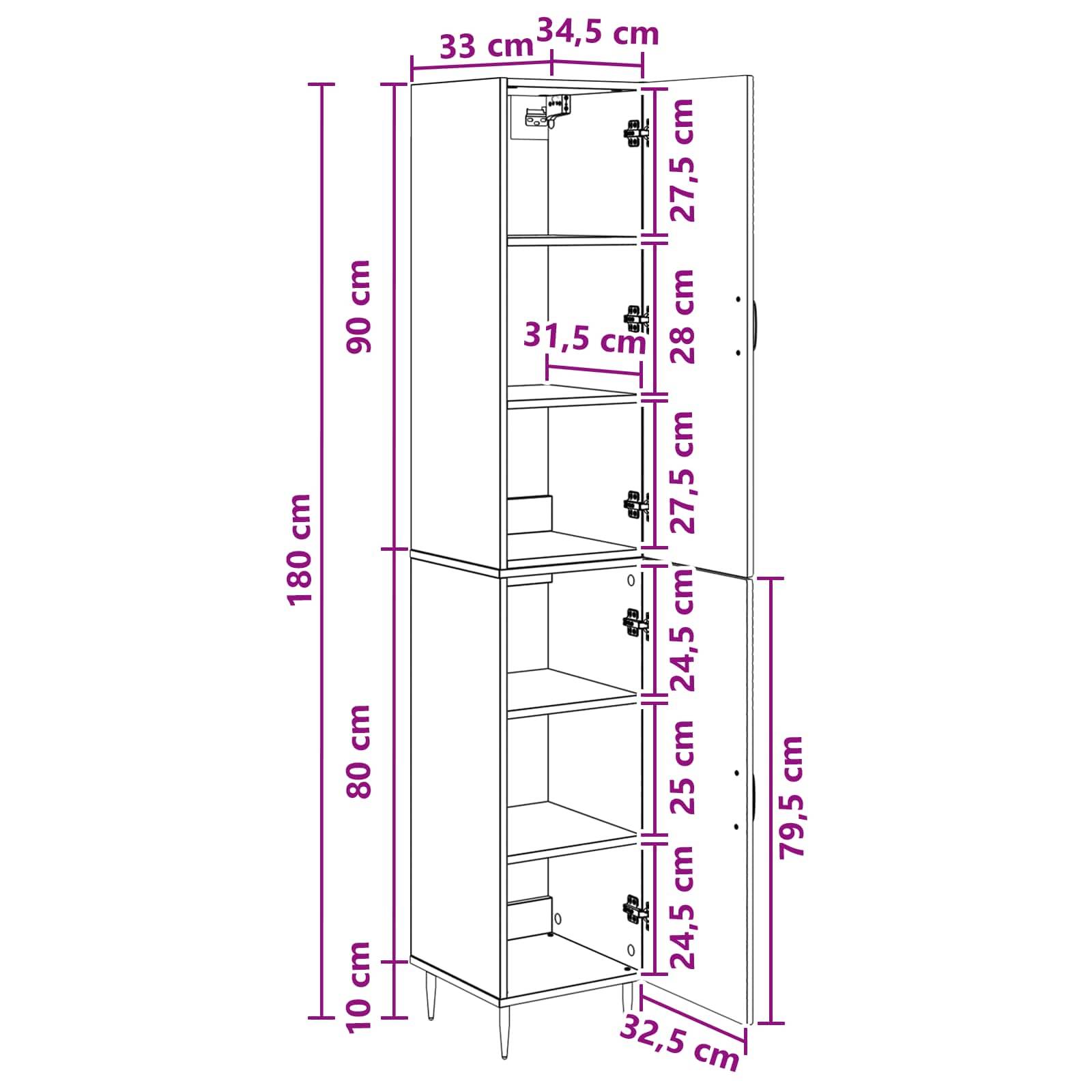 vidaXL Schrankset 2 pcs Betongrau 33 x 34,5 x 89,5 cm Holzwerkstoff