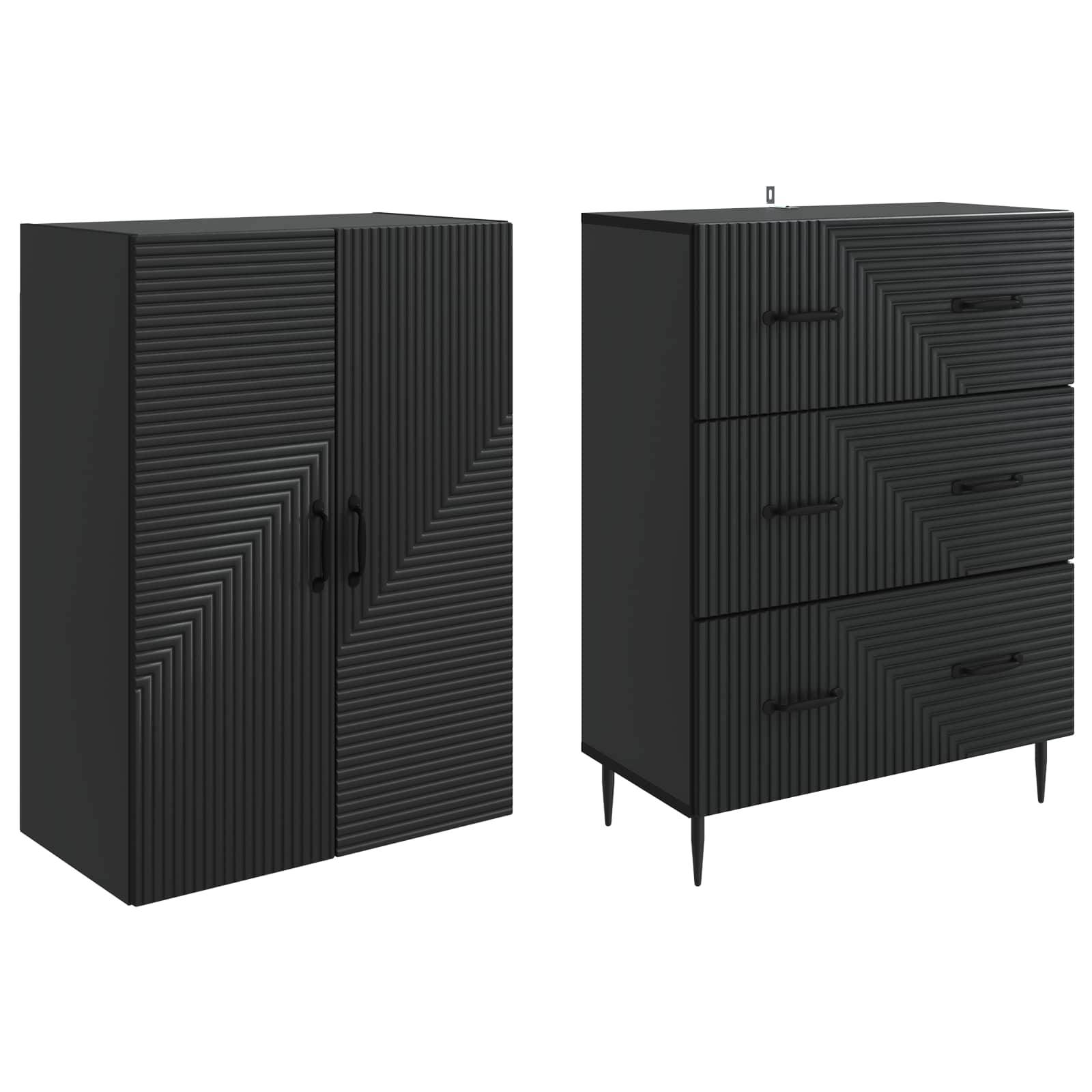 vidaXL Schrankset 2 pcs Schwarz 66 x 34,5 x 90 cm Holzwerkstoff