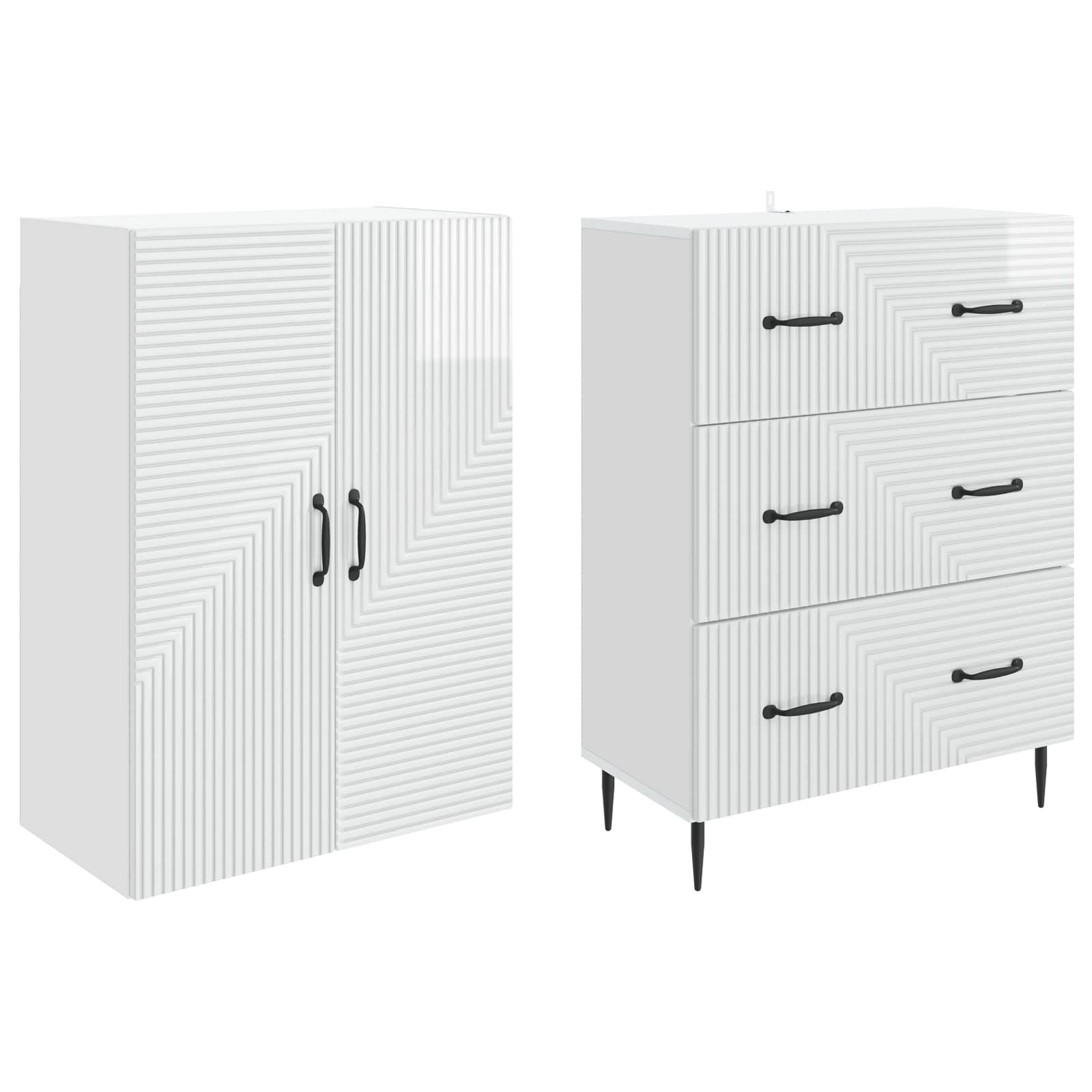 vidaXL Schrankset 2 pcs Hochglanz Weiß 66 x 34,5 x 90 cm Holzwerkstoff