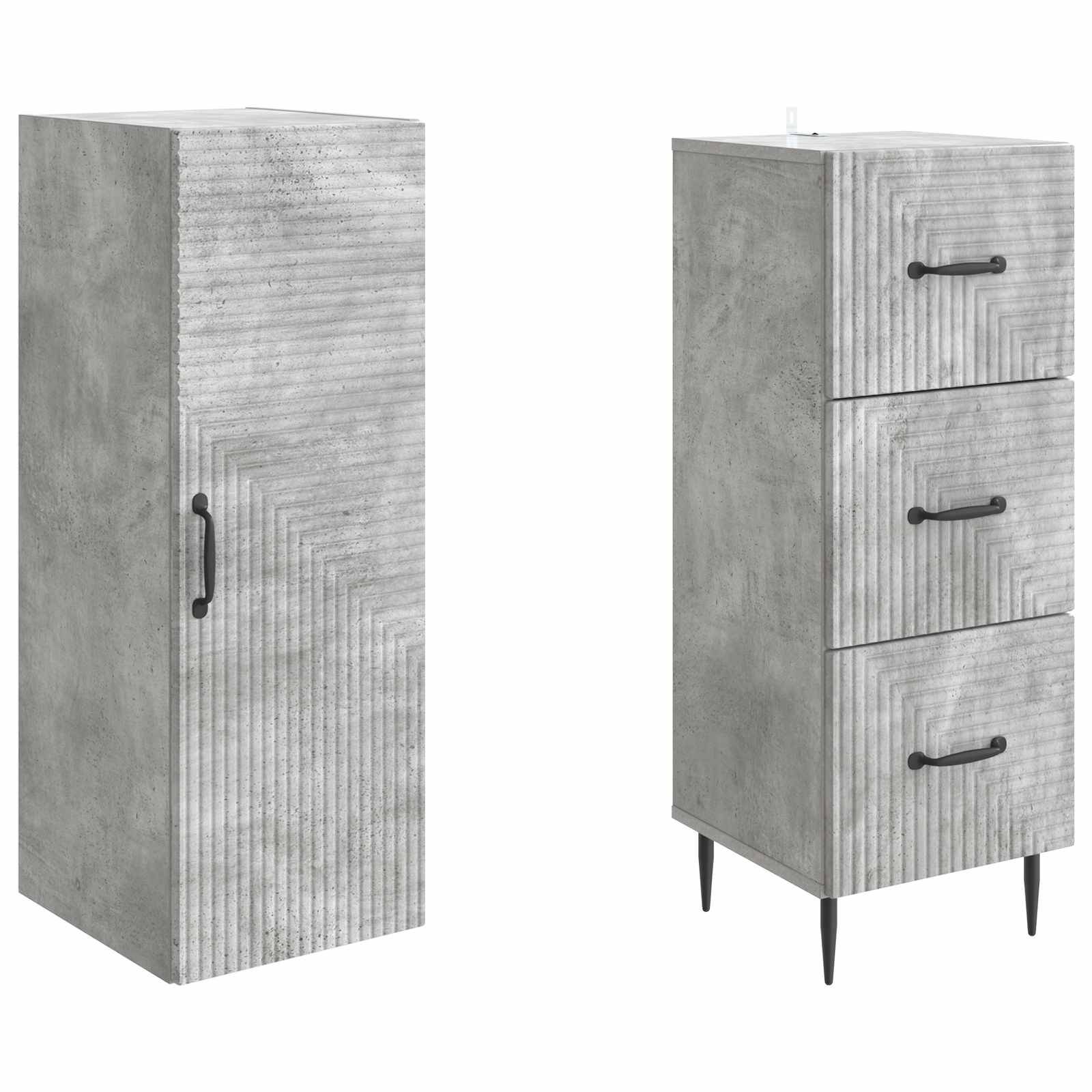 vidaXL Schrankset 2 pcs Betongrau 33 x 34,5 x 90 cm Holzwerkstoff