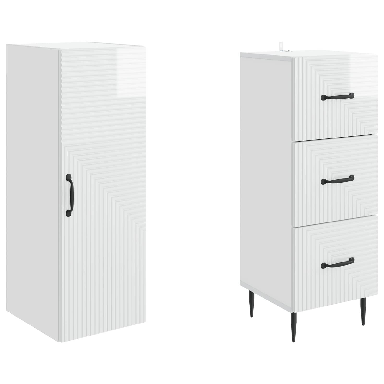 vidaXL Schrankset 2 pcs Hochglanz Weiß 33 x 34,5 x 90 cm Holzwerkstoff