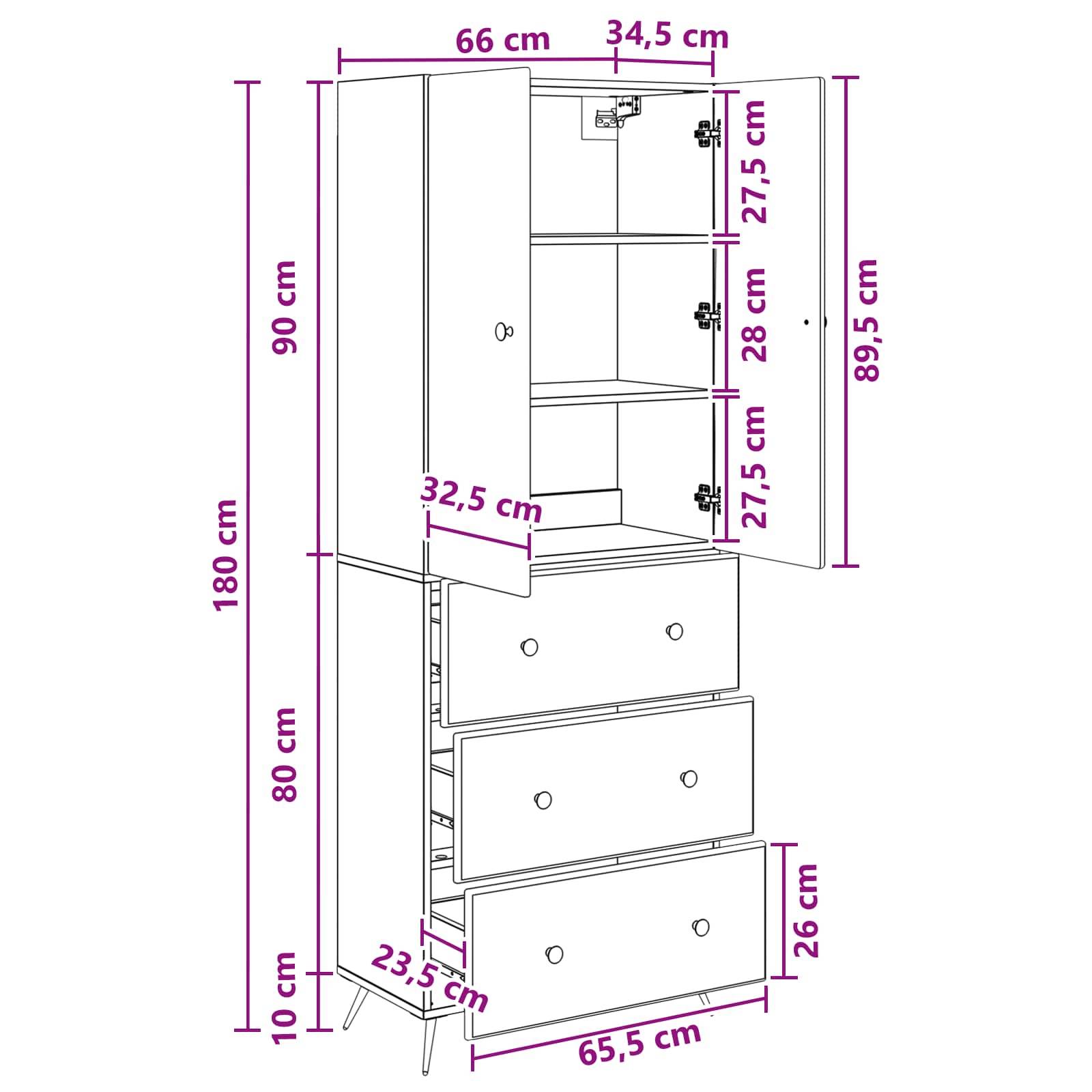 vidaXL Schrankset 2 pcs Schwarz 66 x 34,5 x 90 cm Holzwerkstoff