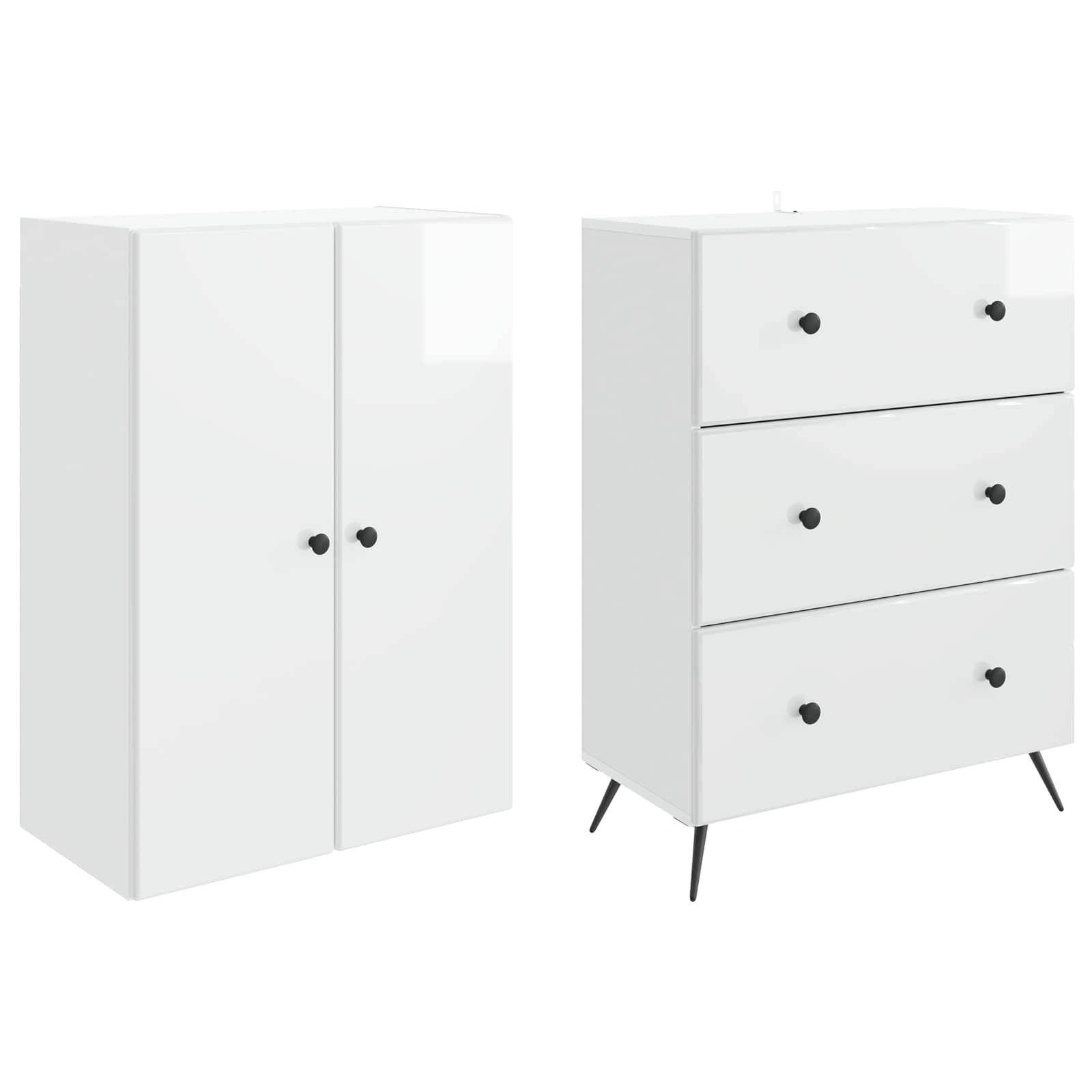 vidaXL Schrankset 2 pcs Hochglanz Weiß 66 x 34,5 x 90 cm Holzwerkstoff