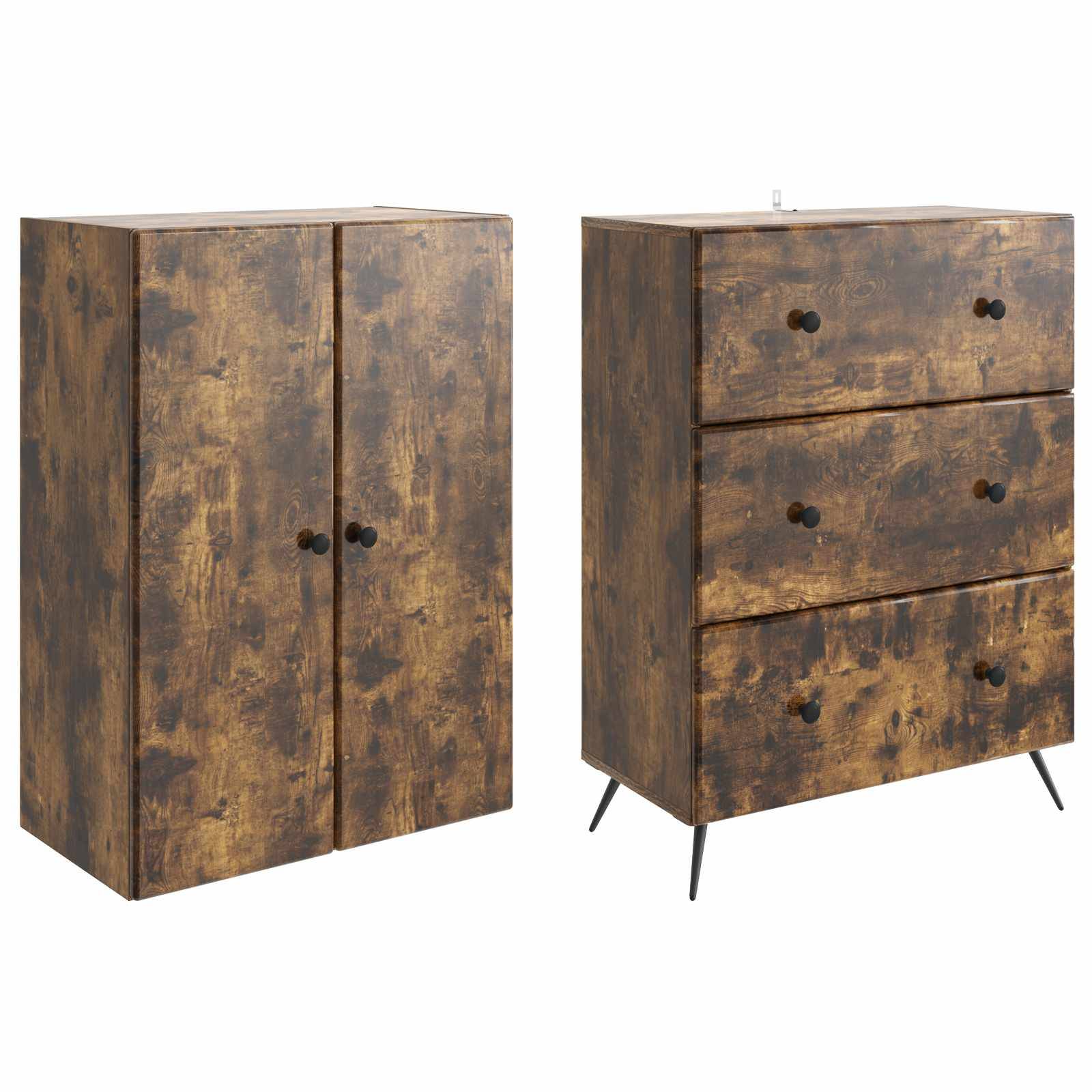 vidaXL Schrankset 2 pcs Geräucherte Eiche 66 x 34,5 x 90 cm