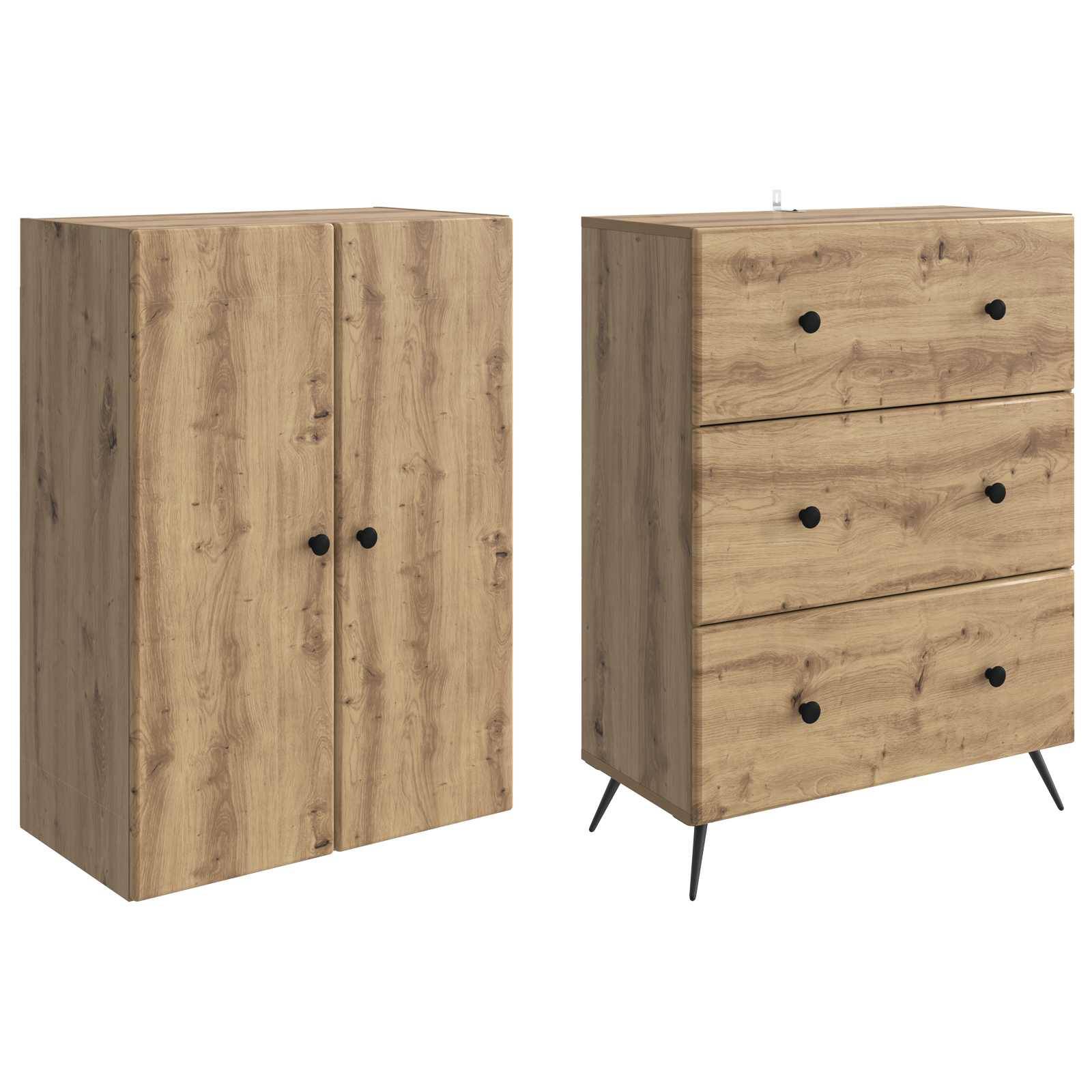 vidaXL Schrankset 2 pcs Artisan-Eiche 66 x 34,5 x 90 cm Holzwerkstoff