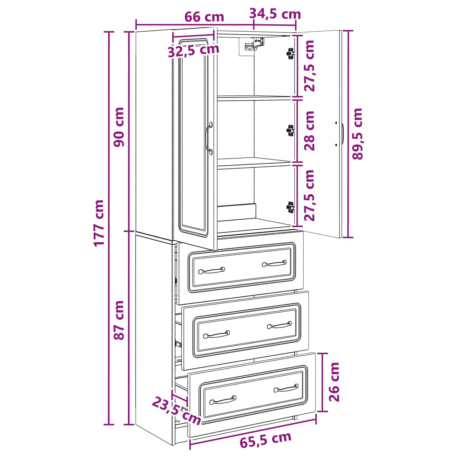 vidaXL Schrankset 2 pcs Schwarz 66 x 34,5 x 87 cm Holzwerkstoff