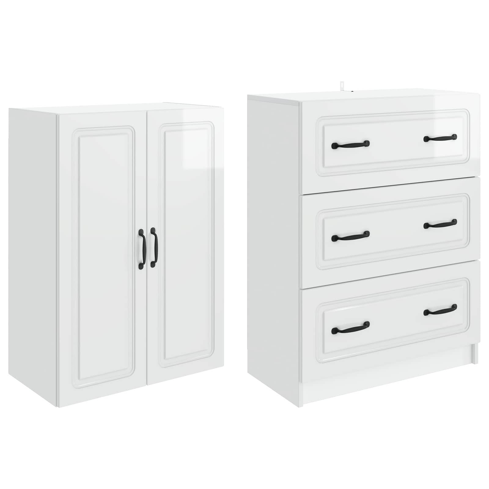 vidaXL Schrankset 2 pcs Hochglanz Weiß 66 x 34,5 x 87 cm Holzwerkstoff