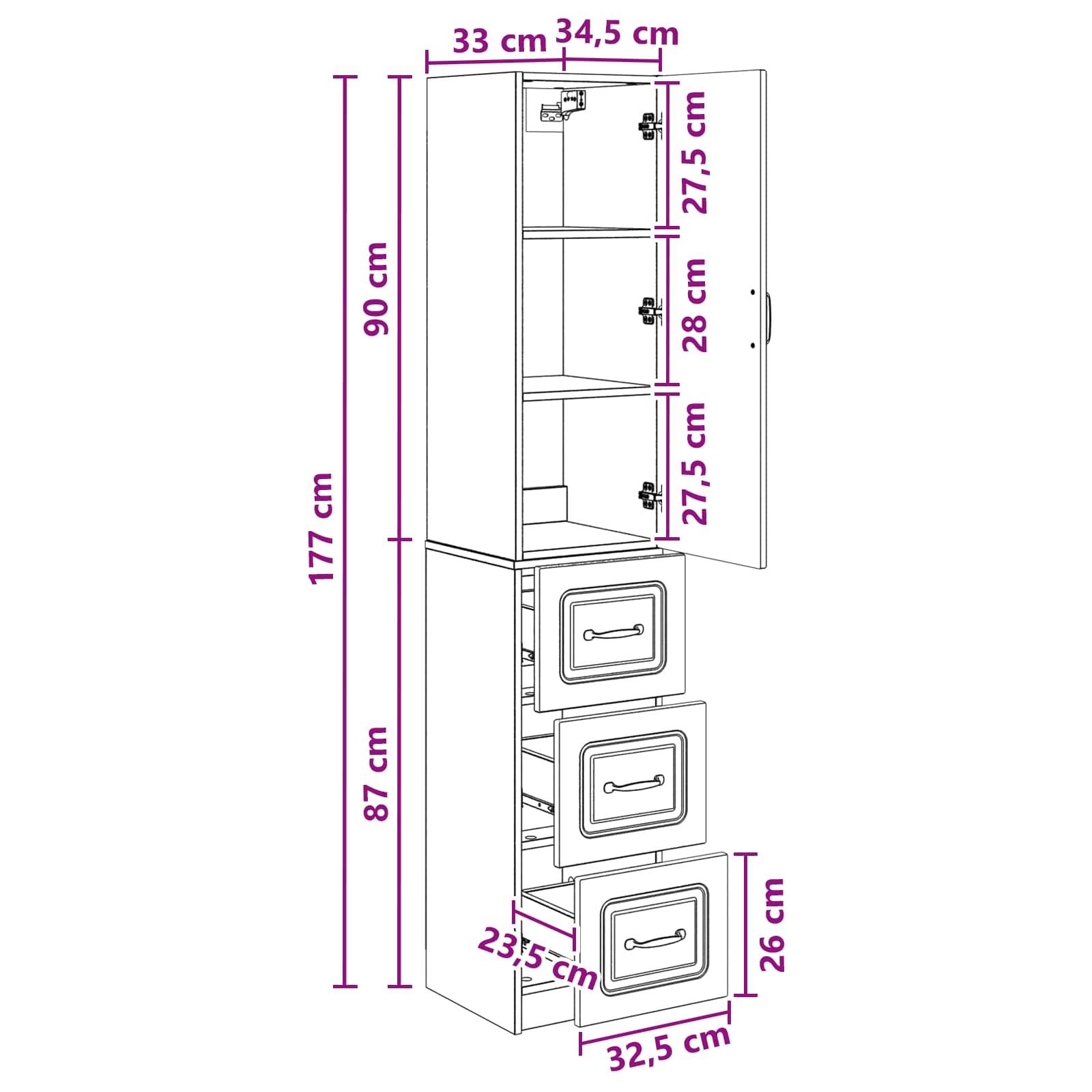 vidaXL Schrankset 2 pcs Schwarz 33 x 34,5 x 87 cm Holzwerkstoff