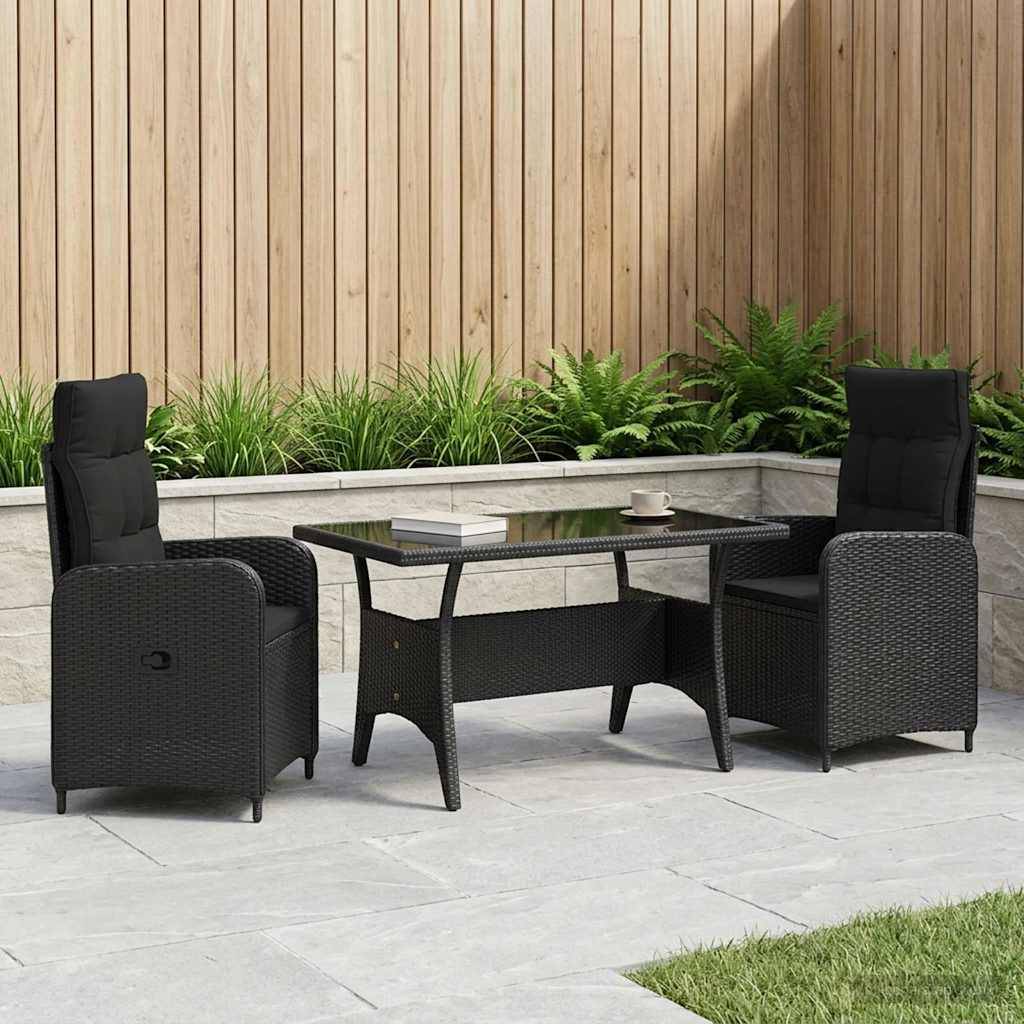 vidaXL Outdoortisch-Set 3 pcs Schwarz Poly-Rattan