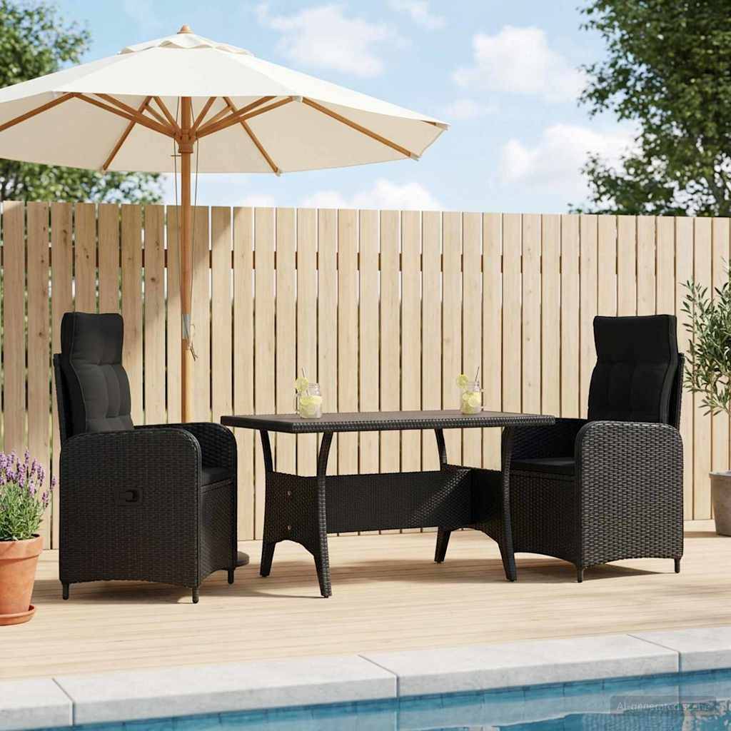 vidaXL Outdoortisch-Set 3 pcs Schwarz Poly-Rattan