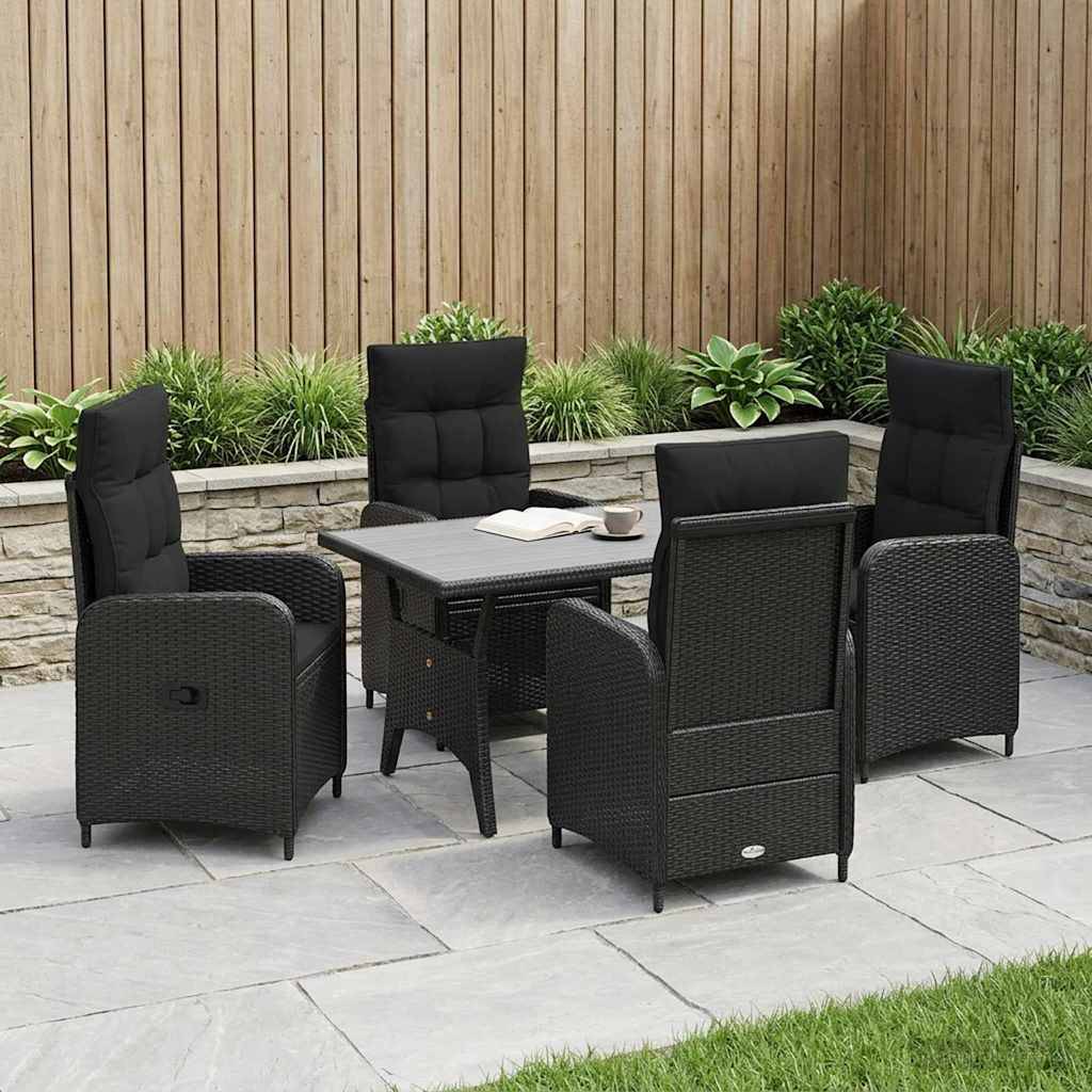 vidaXL Outdoortisch-Set 5 pcs Schwarz Poly-Rattan