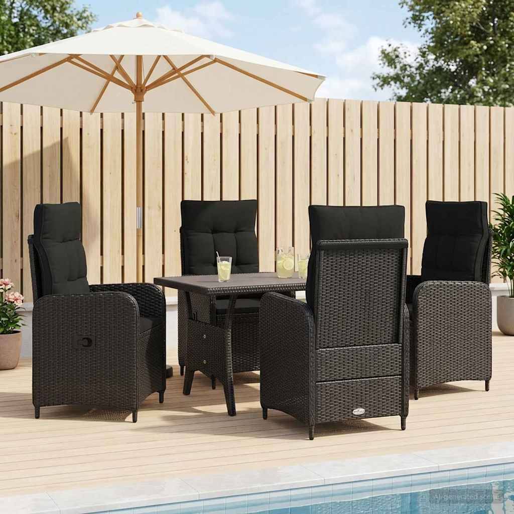 vidaXL Outdoortisch-Set 5 pcs Schwarz Poly-Rattan
