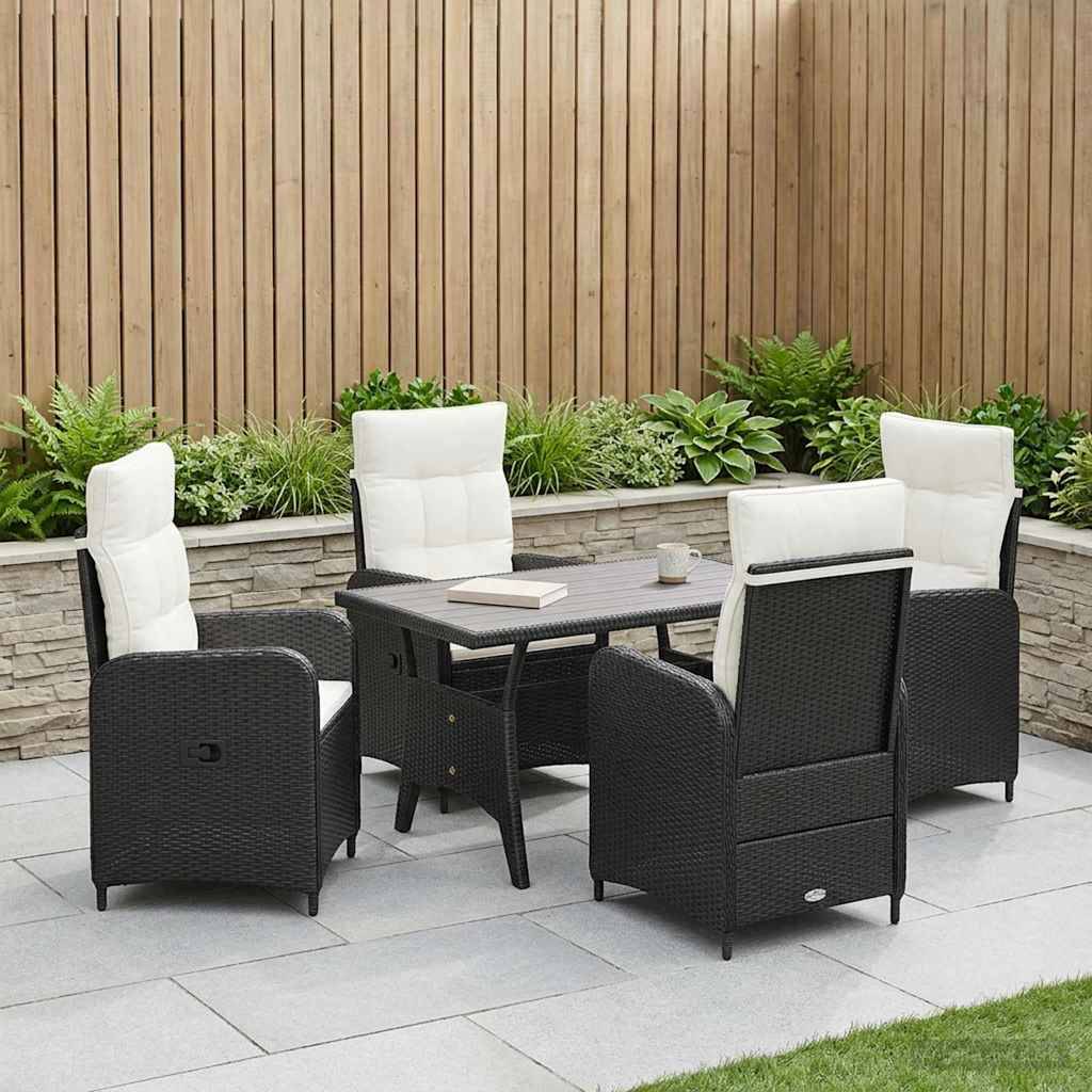 vidaXL Outdoortisch-Set 5 pcs Schwarz und Cremeweiß Poly-Rattan