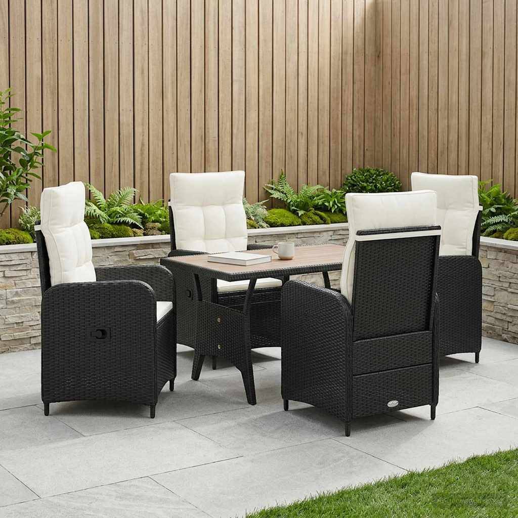 vidaXL Outdoortisch-Set 5 pcs Schwarz und Cremeweiß Poly-Rattan