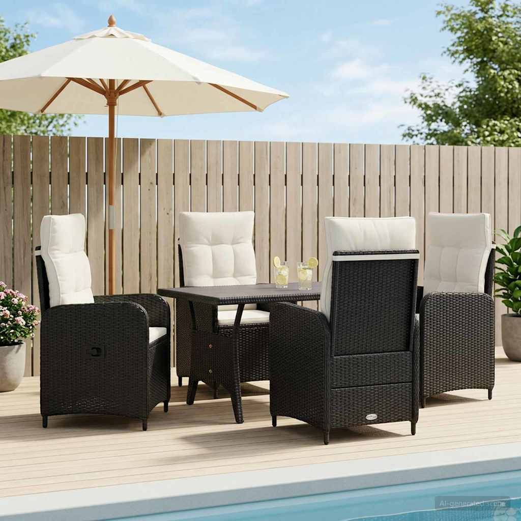 vidaXL Outdoortisch-Set 5 pcs Schwarz und Cremeweiß Poly-Rattan