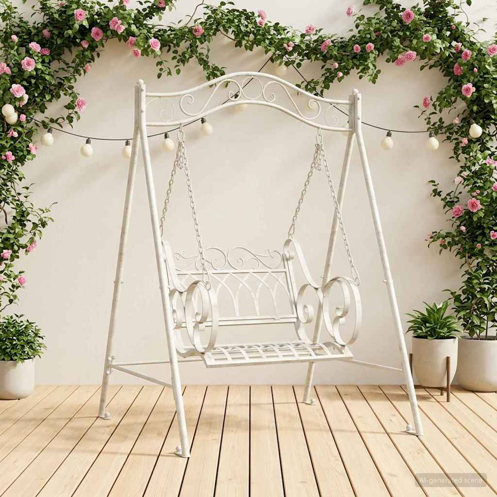 vidaXL Schaukelbank Stahl 113 x 121,5 x 168 cm Antik Weiß