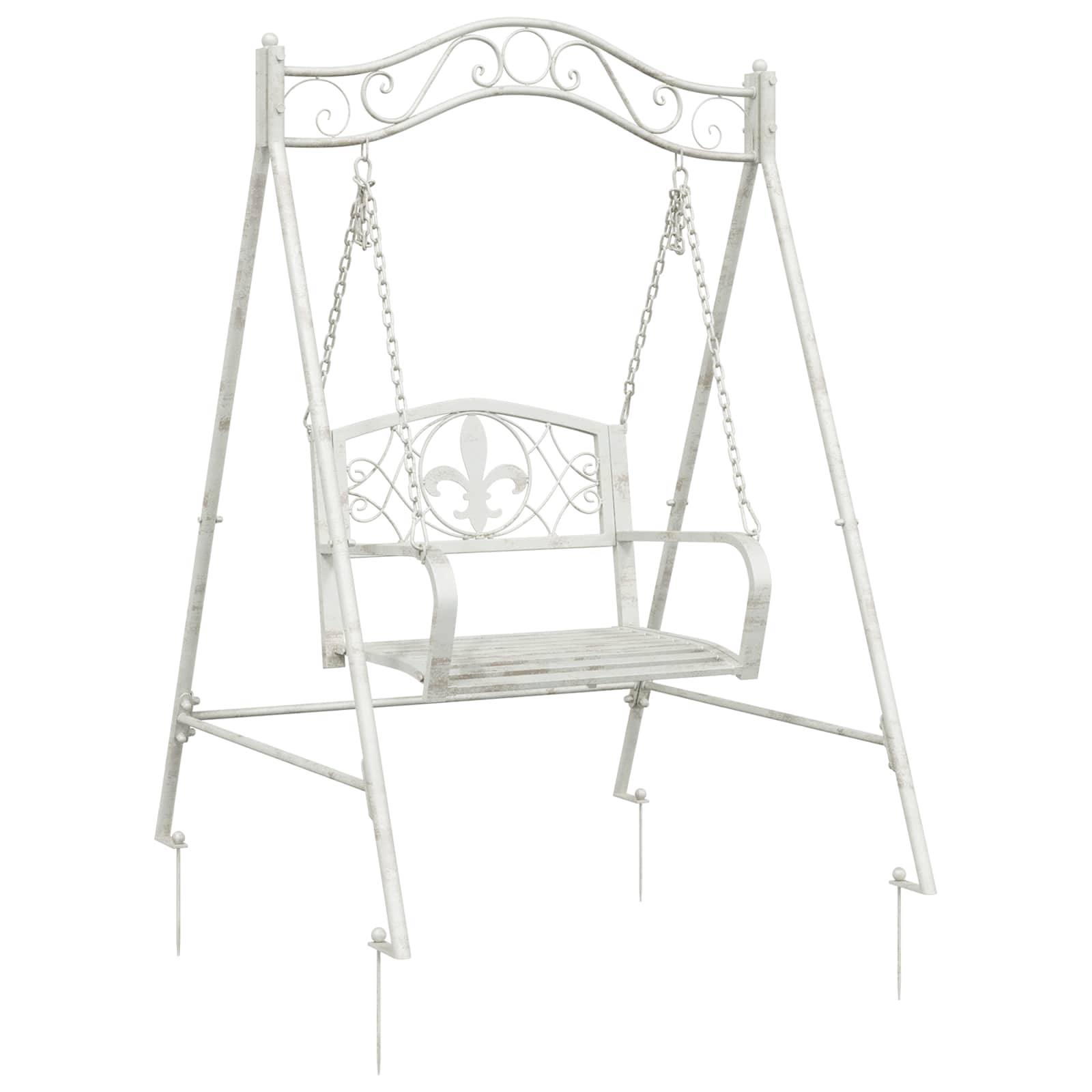 vidaXL Schaukelbank Stahl 113 x 121,5 x 168 cm Antik Weiß