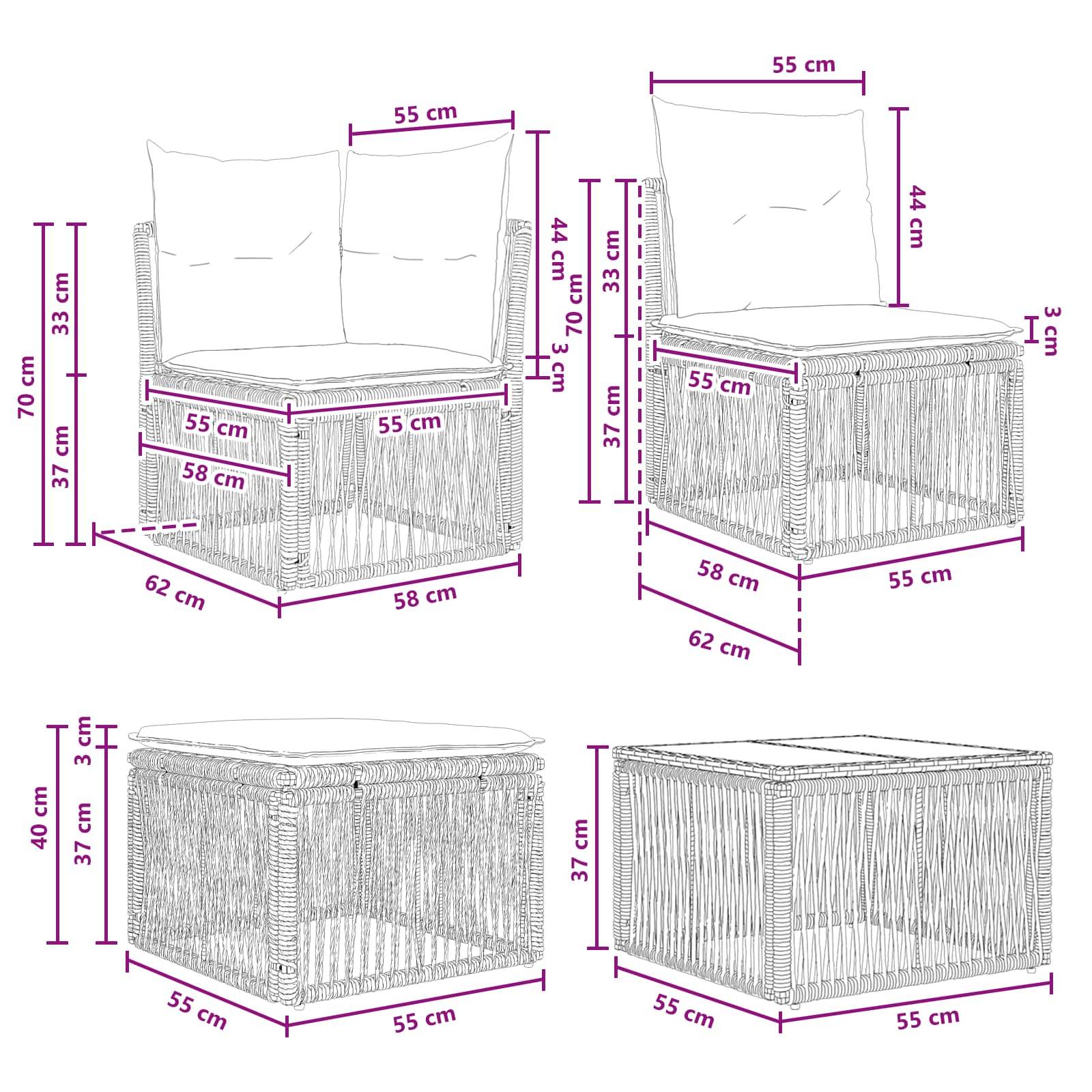 vidaXL Gartensofa-set 13 pcs Grau Poly-Rattan