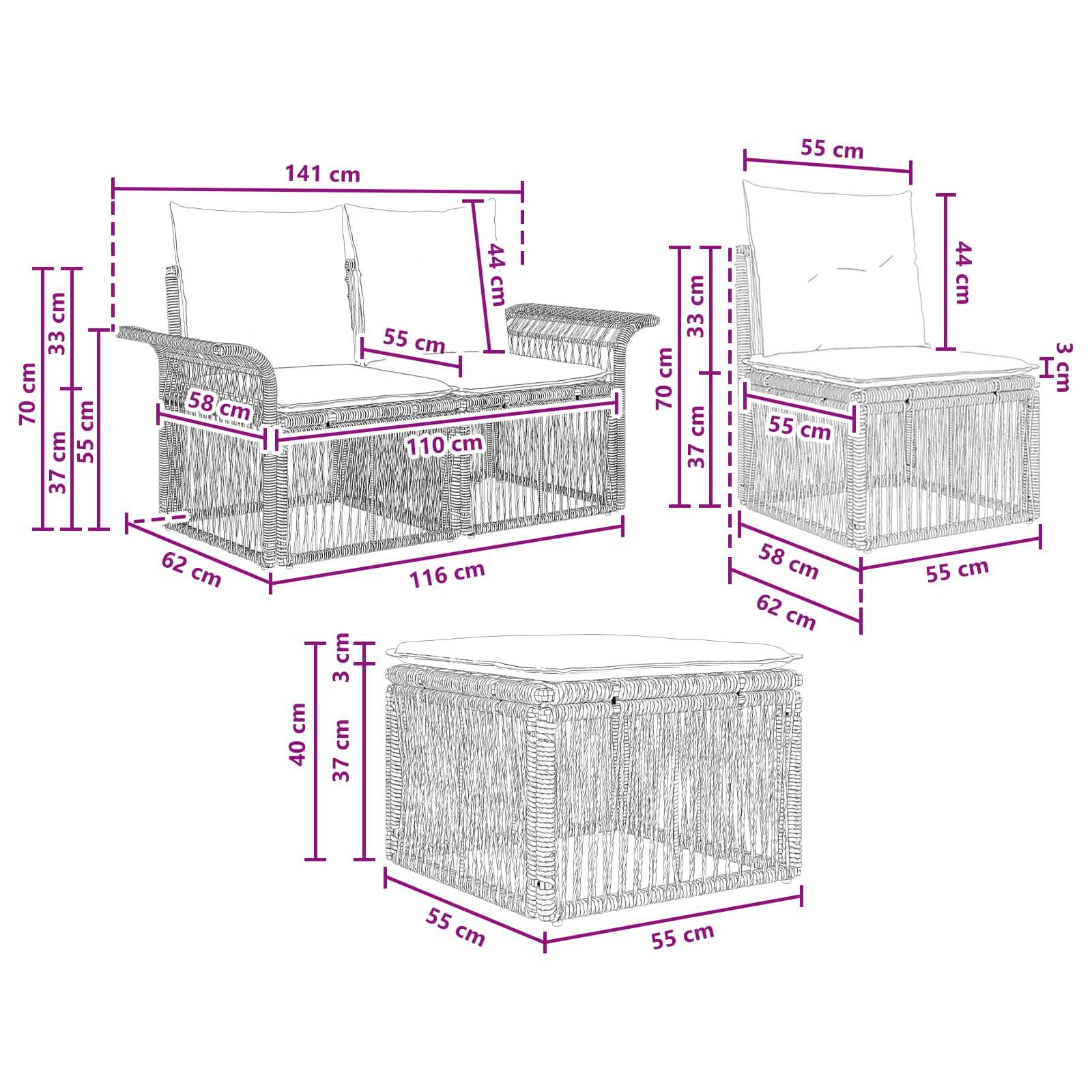 vidaXL Gartensofa-set 7 stk. Schwarz Poly-Rattan