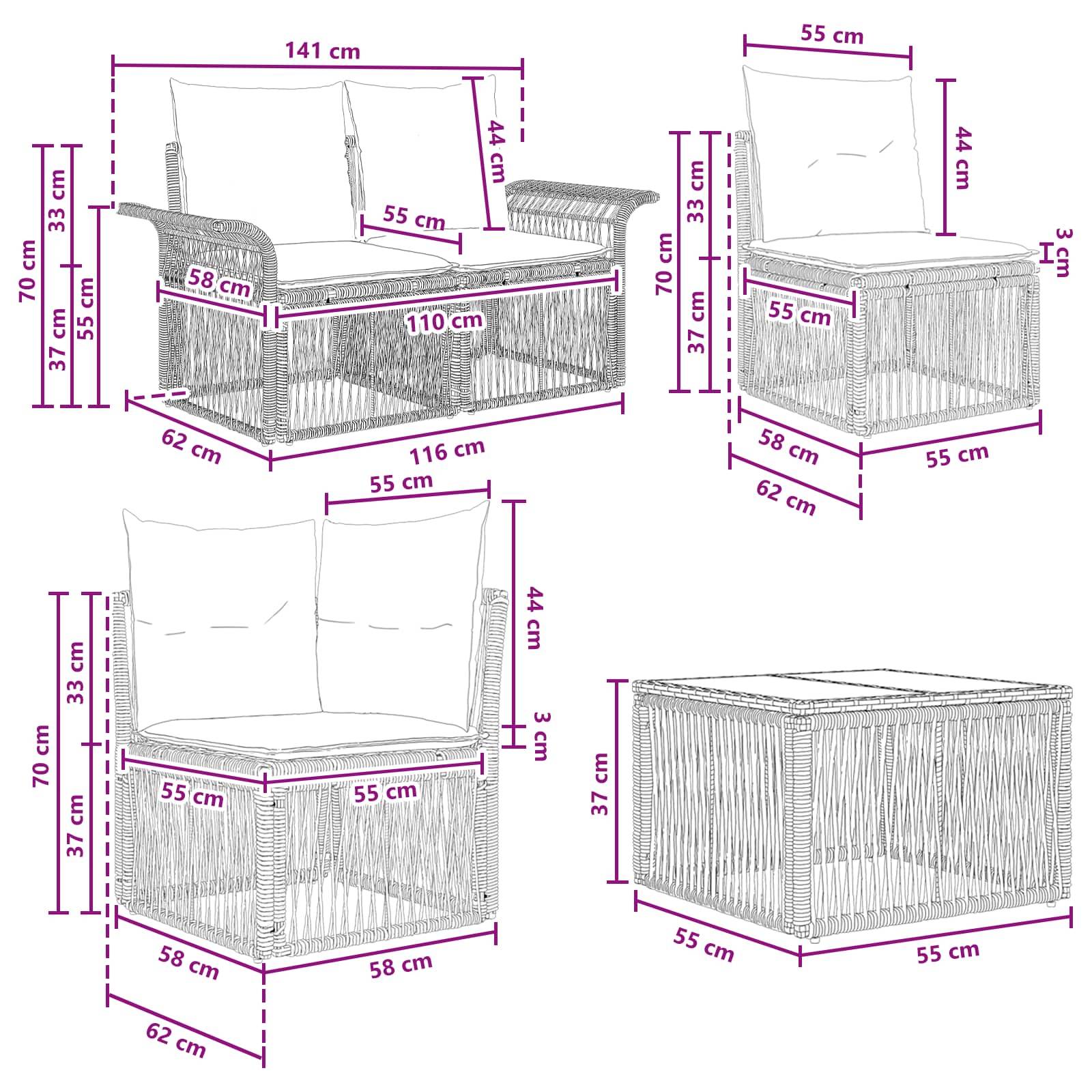 vidaXL Gartensofa-set 6 pcs Beige Poly-Rattan
