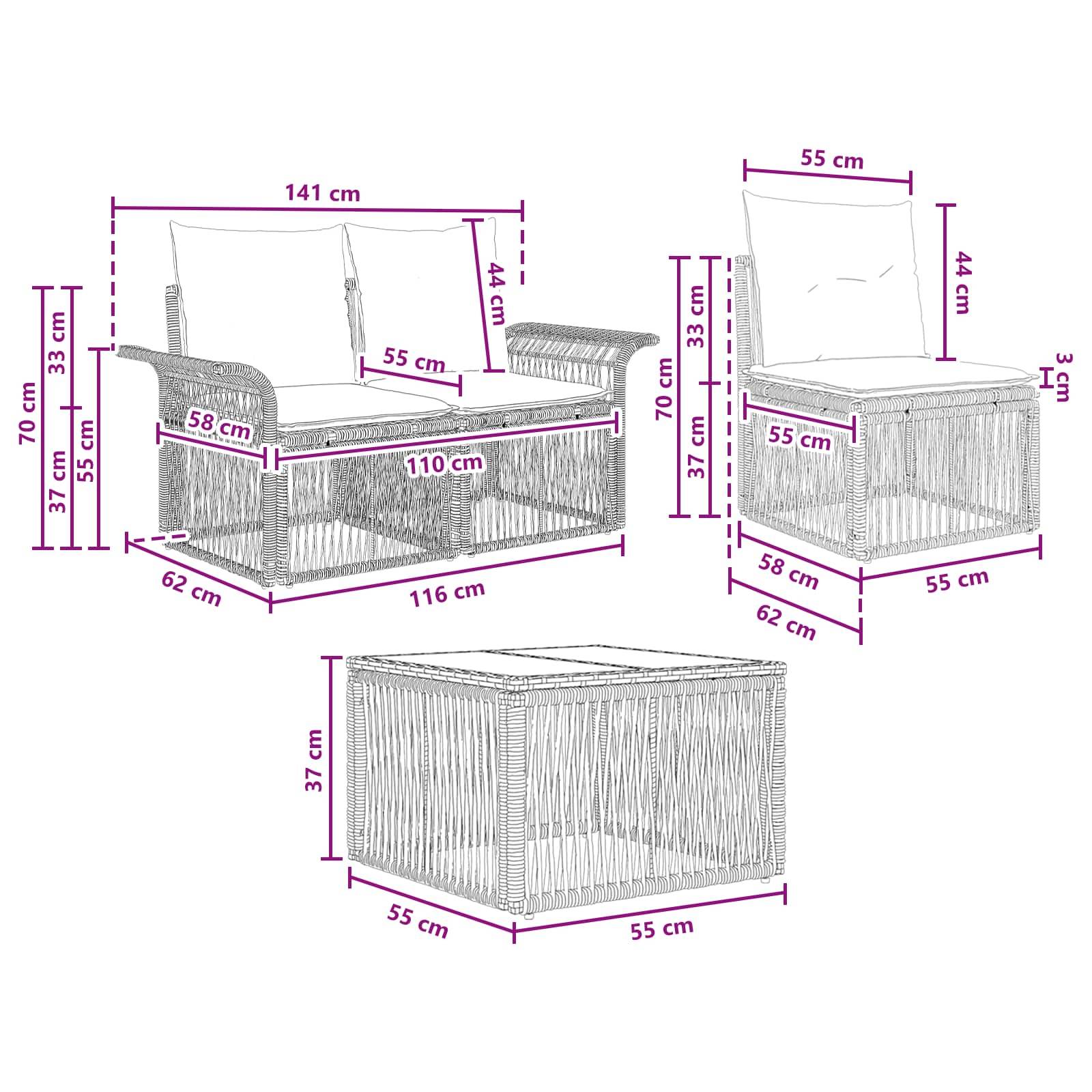 vidaXL Gartensofa-set 8 stk. Schwarz Poly-Rattan
