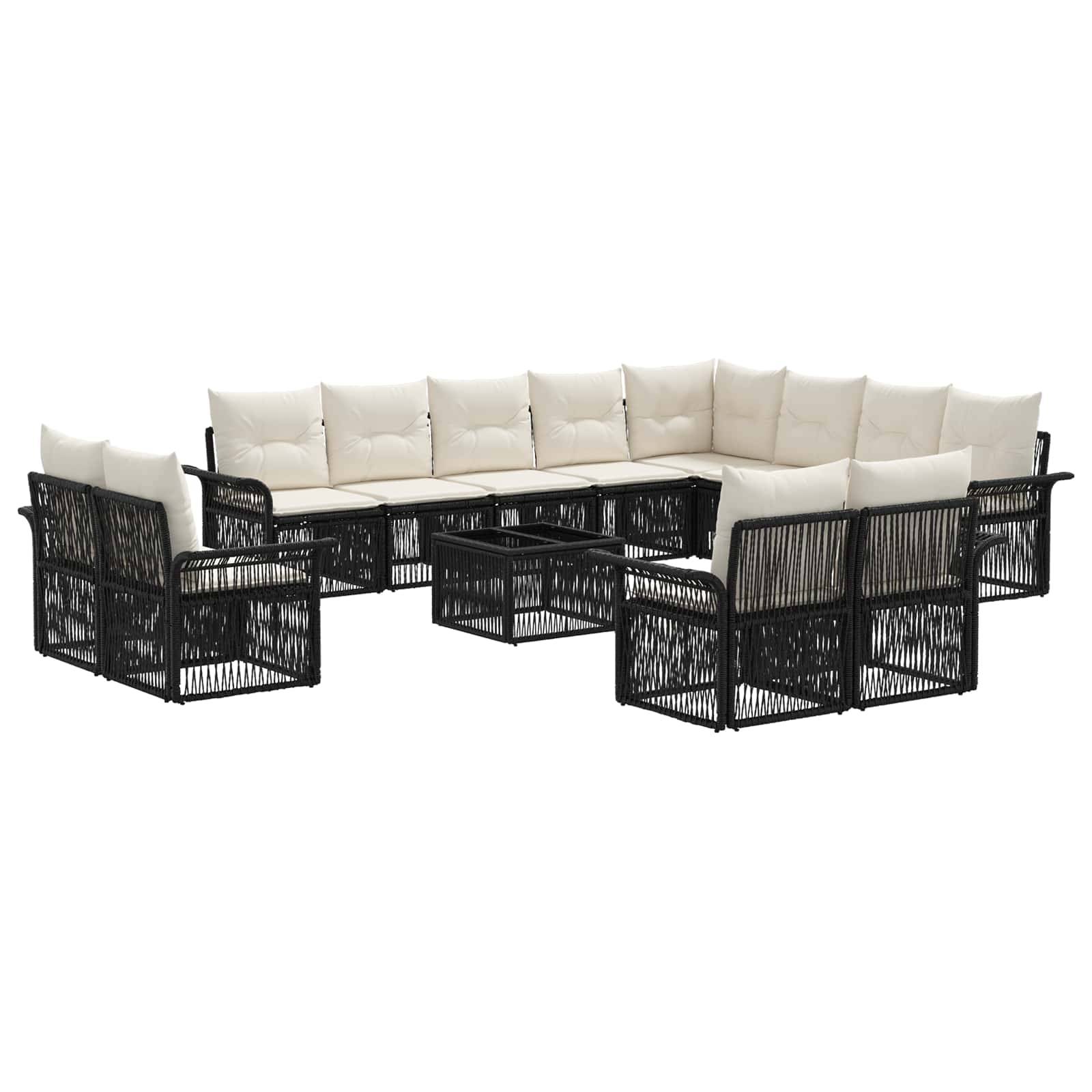 vidaXL Gartensofa-set 13 pcs Schwarz und Cremeweiß Poly-Rattan