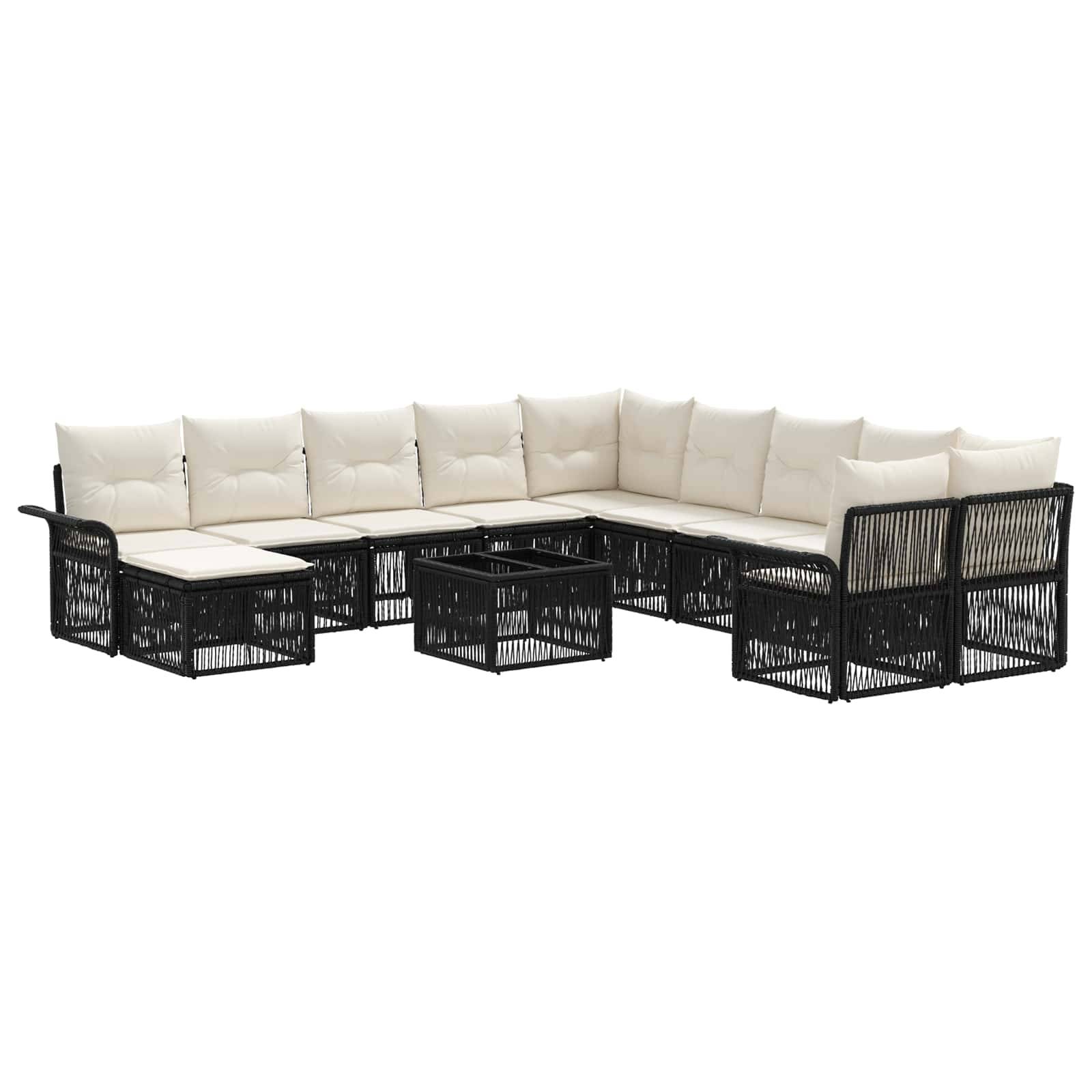 vidaXL Gartensofa-set 12 pcs Schwarz und Cremeweiß Poly-Rattan