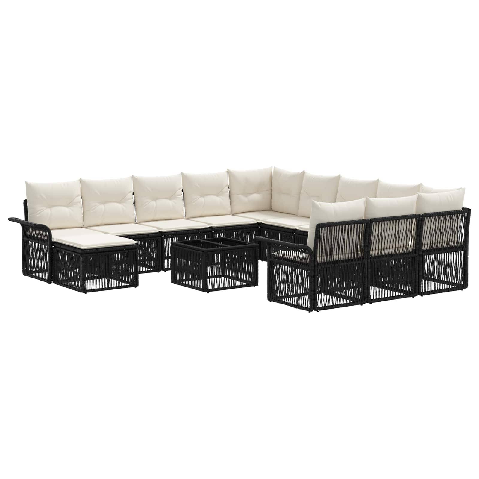 vidaXL Gartensofa-set 13 pcs Schwarz und Cremeweiß Poly-Rattan