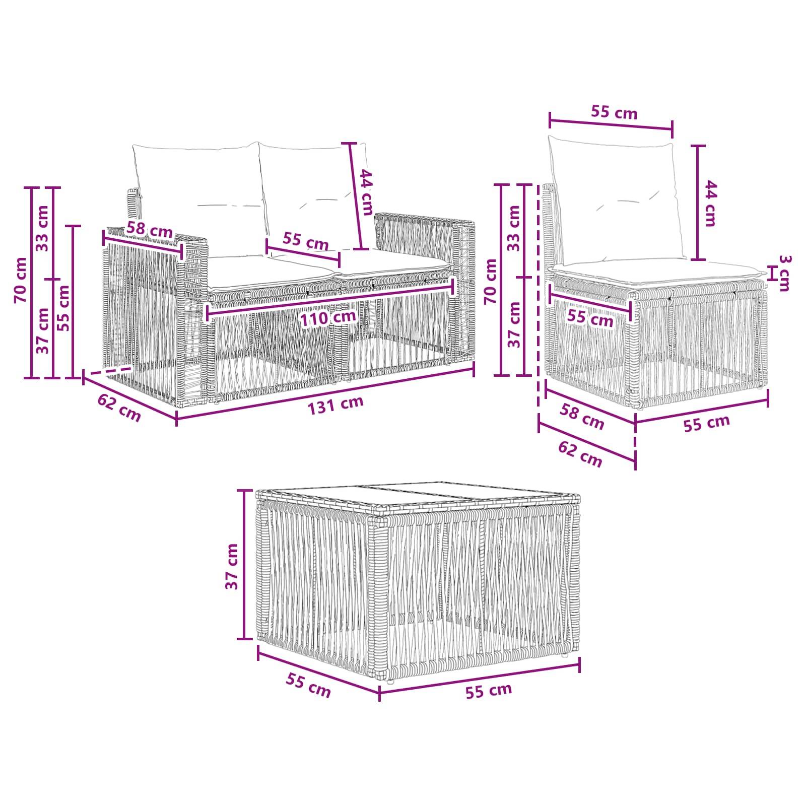 vidaXL Gartensofa-set 7 stk. Grau Poly-Rattan