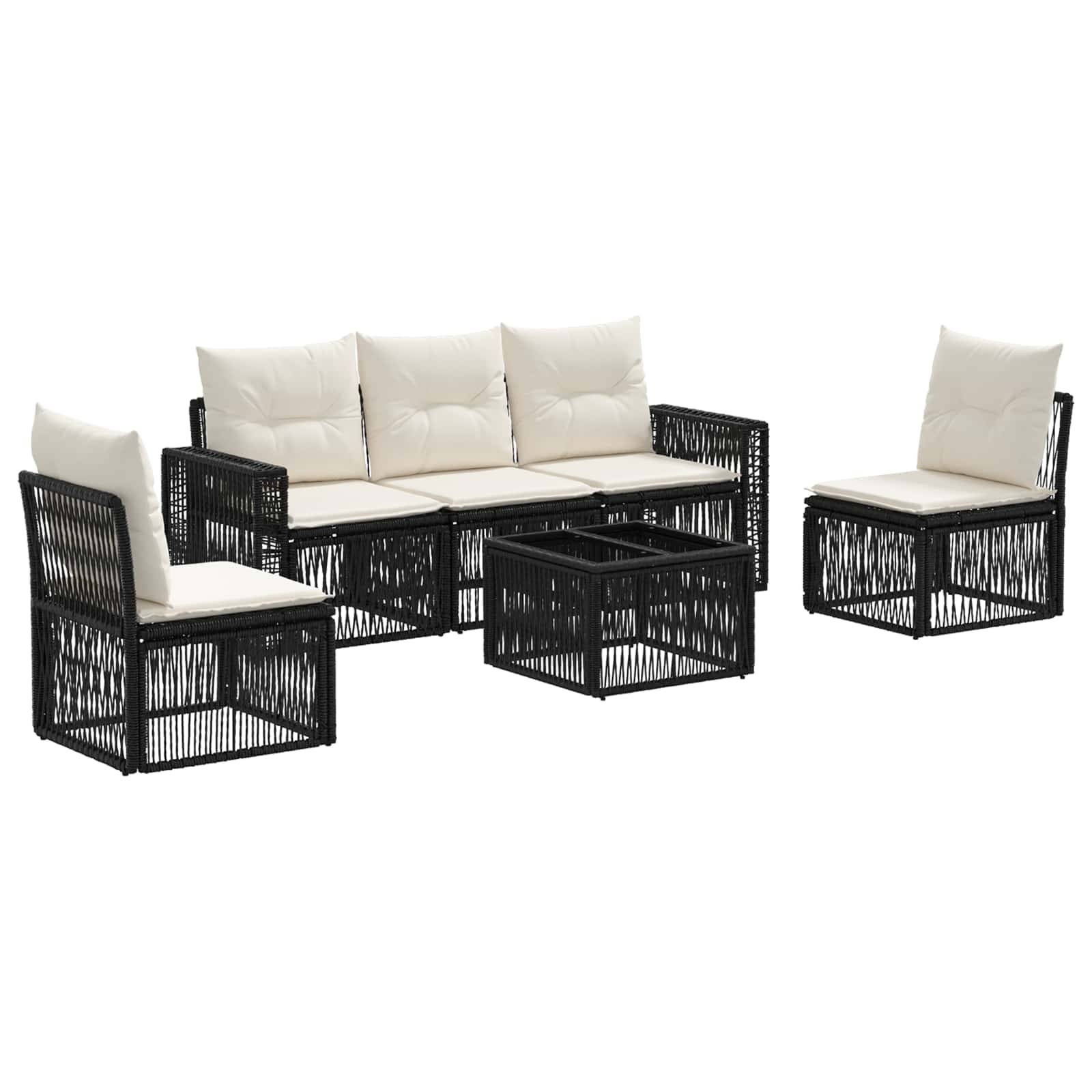 vidaXL Gartensofa-set 6 pcs Schwarz und Cremeweiß Poly-Rattan