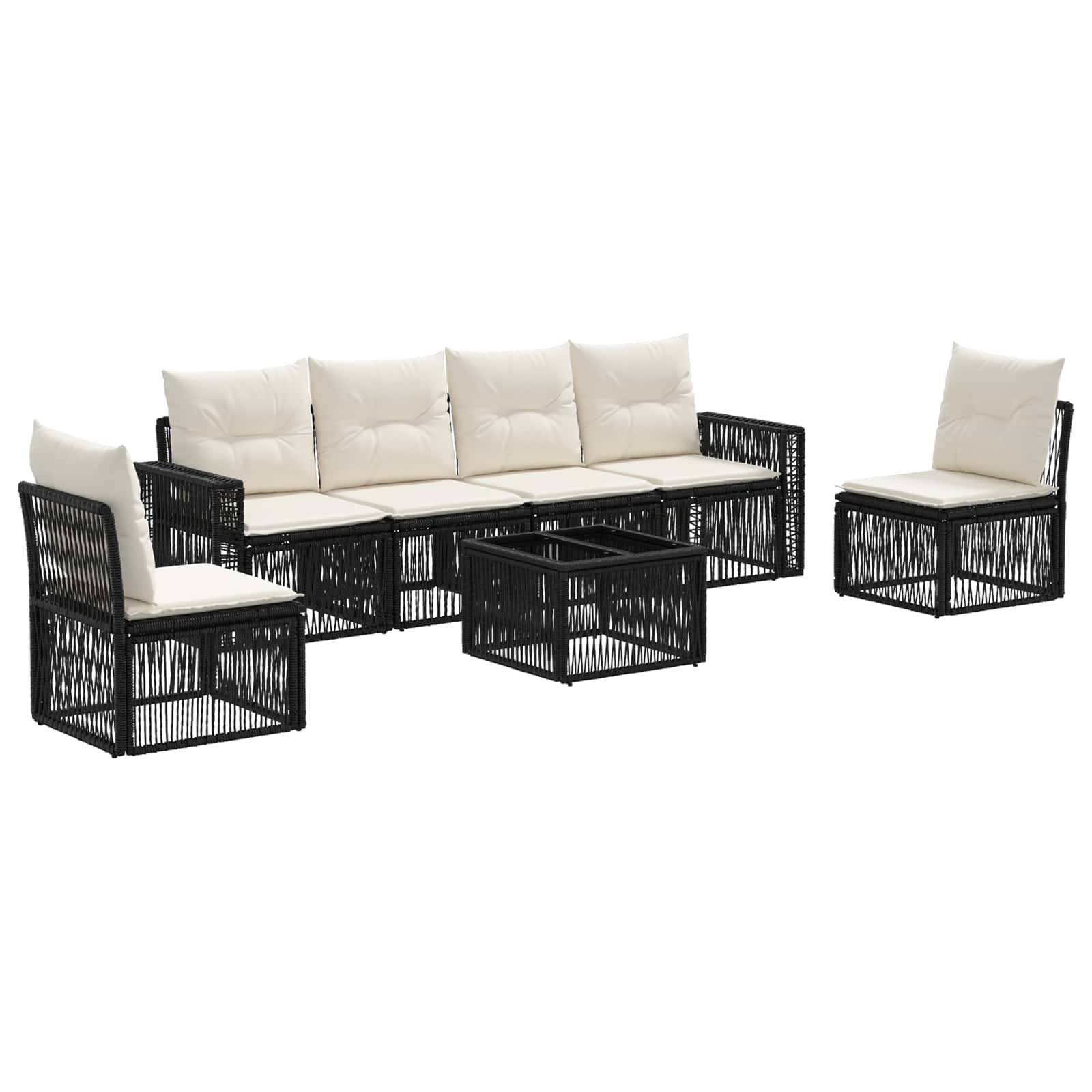 vidaXL Gartensofa-set 7 pcs Schwarz und Cremeweiß Poly-Rattan
