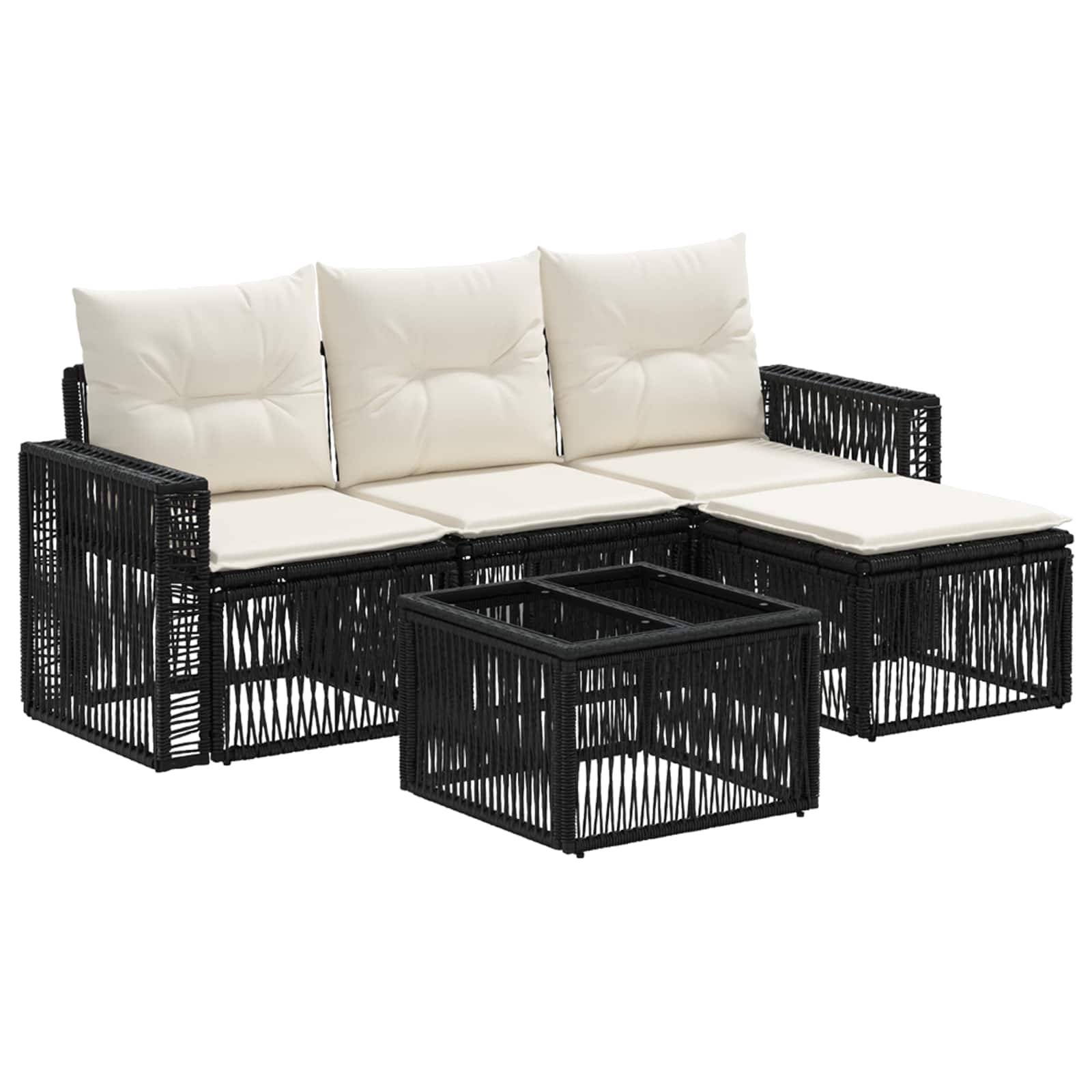 vidaXL Gartensofa-set 5 pcs Schwarz und Cremeweiß Poly-Rattan