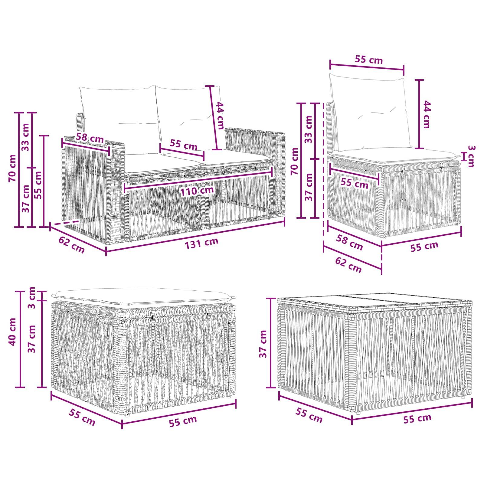 vidaXL Gartensofa-set 6 pcs Schwarz und Cremeweiß Poly-Rattan