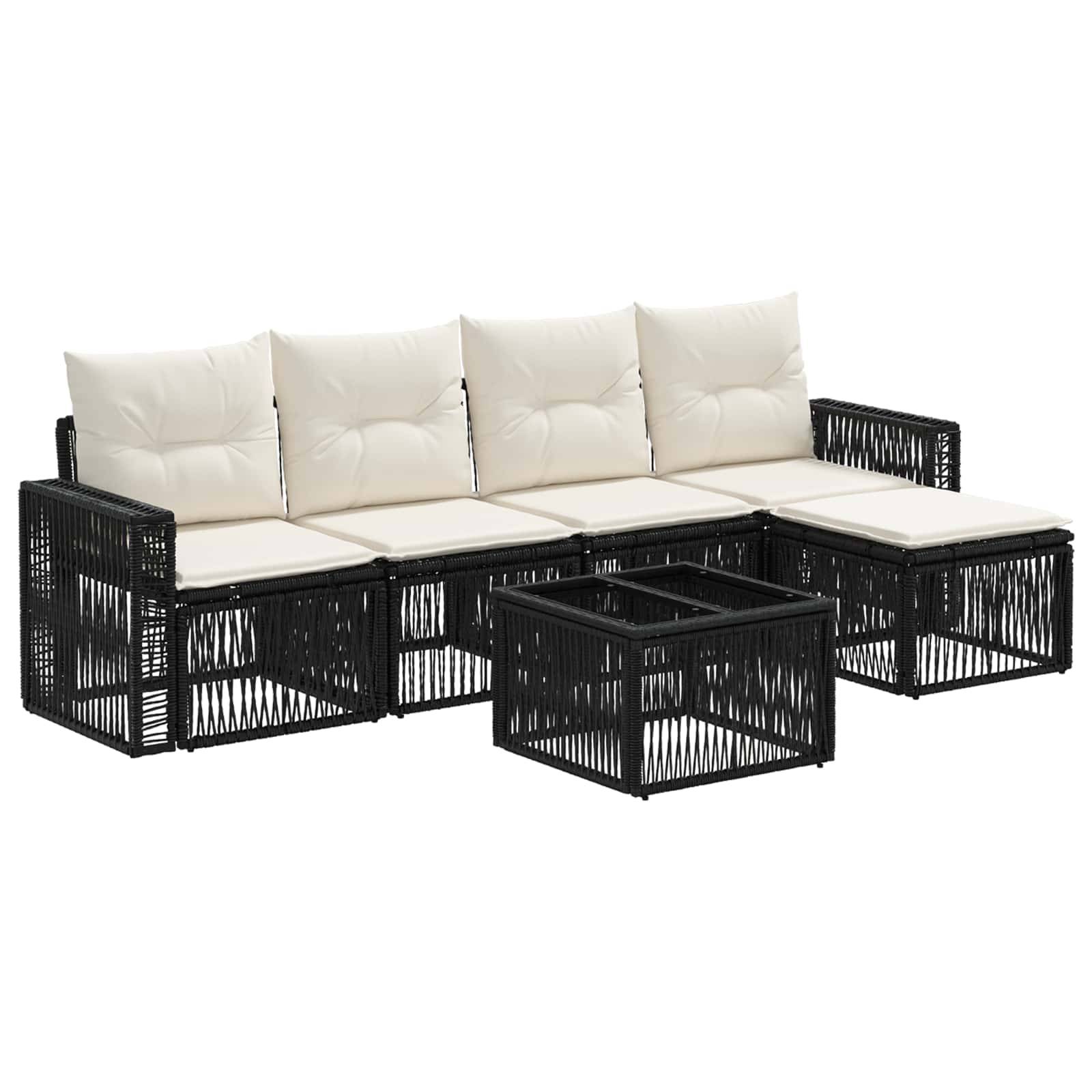 vidaXL Gartensofa-set 6 pcs Schwarz und Cremeweiß Poly-Rattan