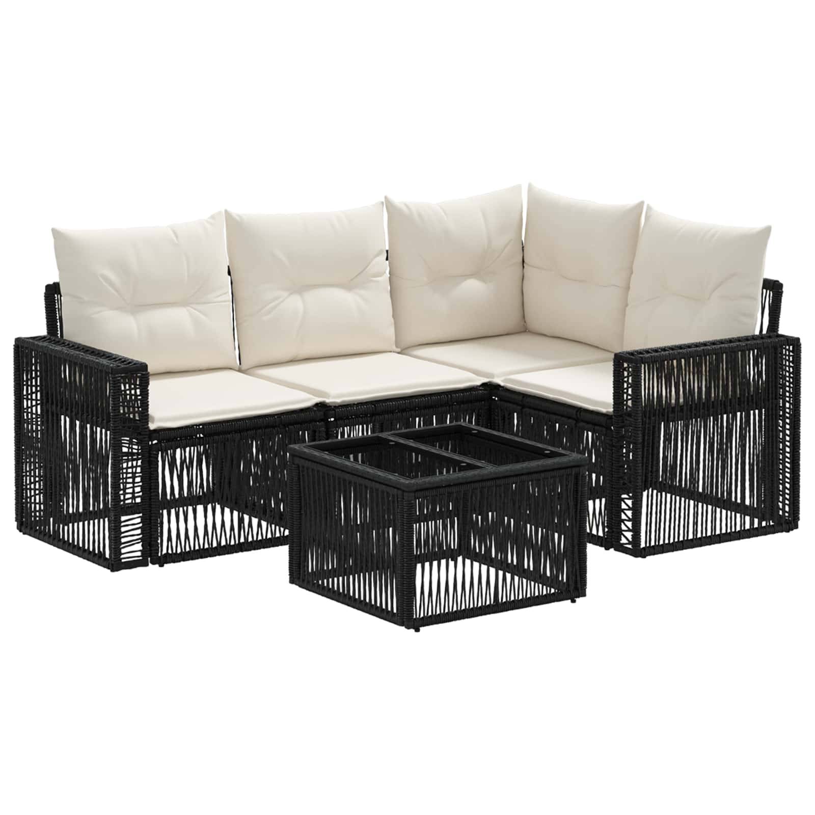 vidaXL Gartensofa-set 5 pcs Schwarz und Cremeweiß Poly-Rattan