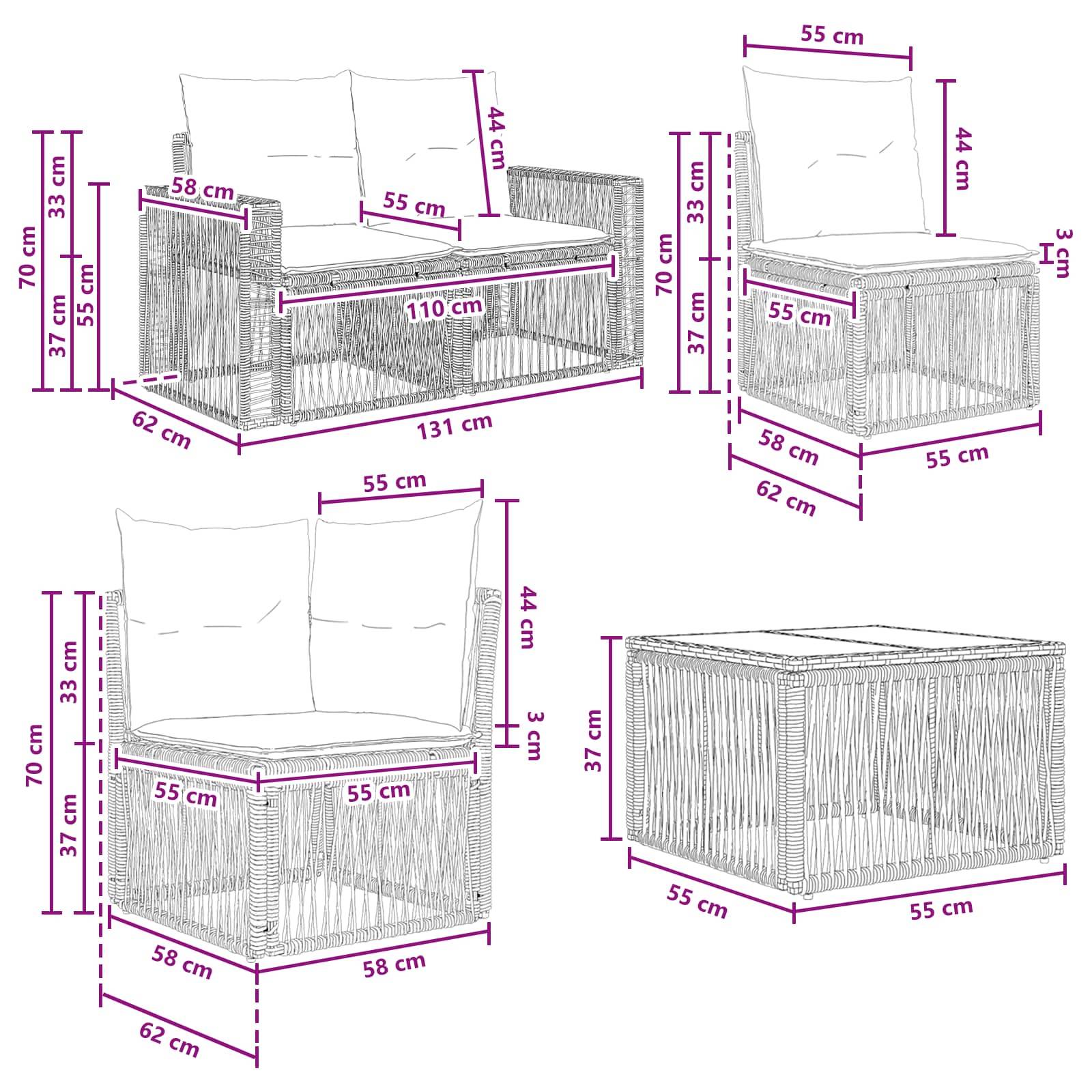 vidaXL Gartensofa-set 9 pcs Beige und Cremeweiß Poly-Rattan