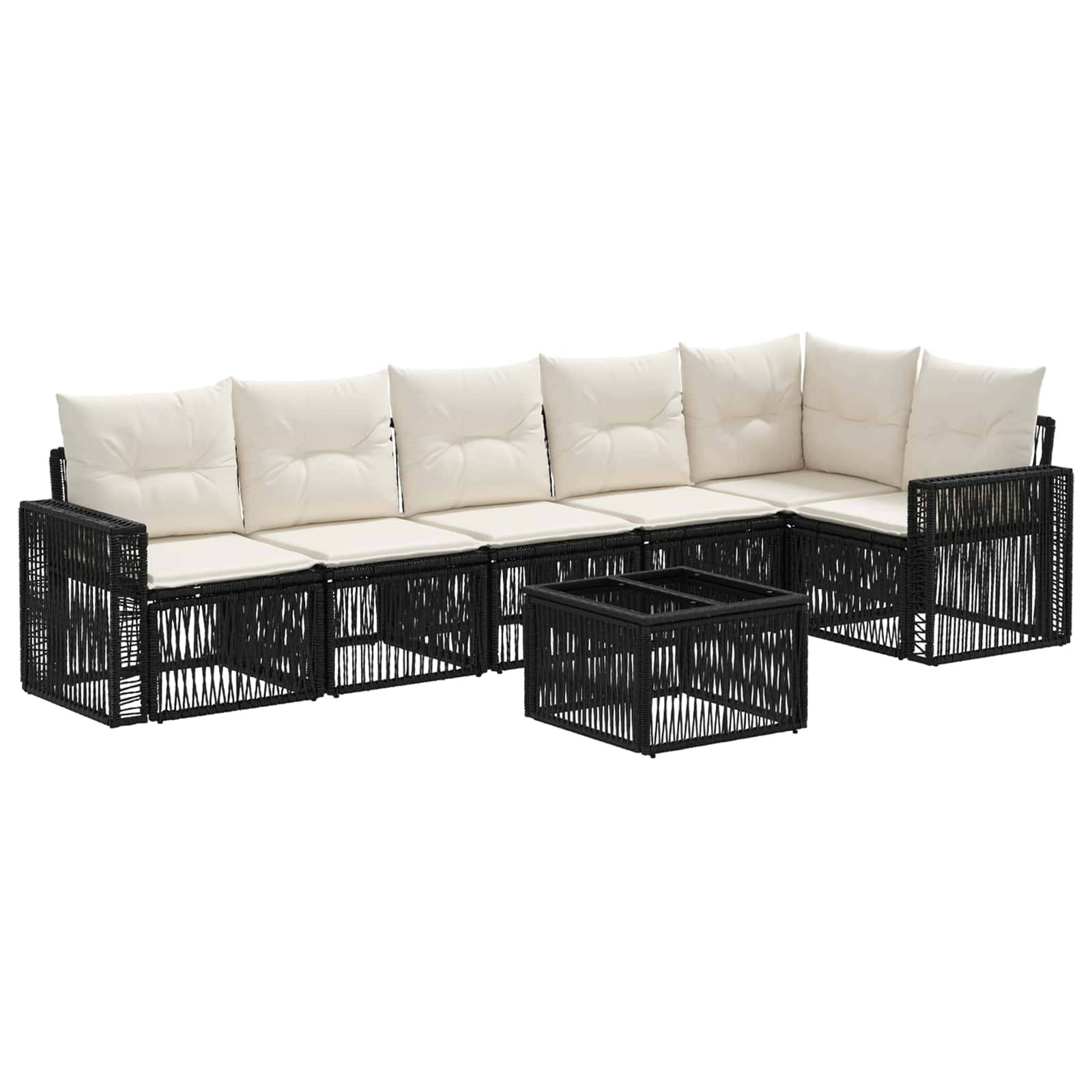 vidaXL Gartensofa-set 7 pcs Schwarz und Cremeweiß Poly-Rattan