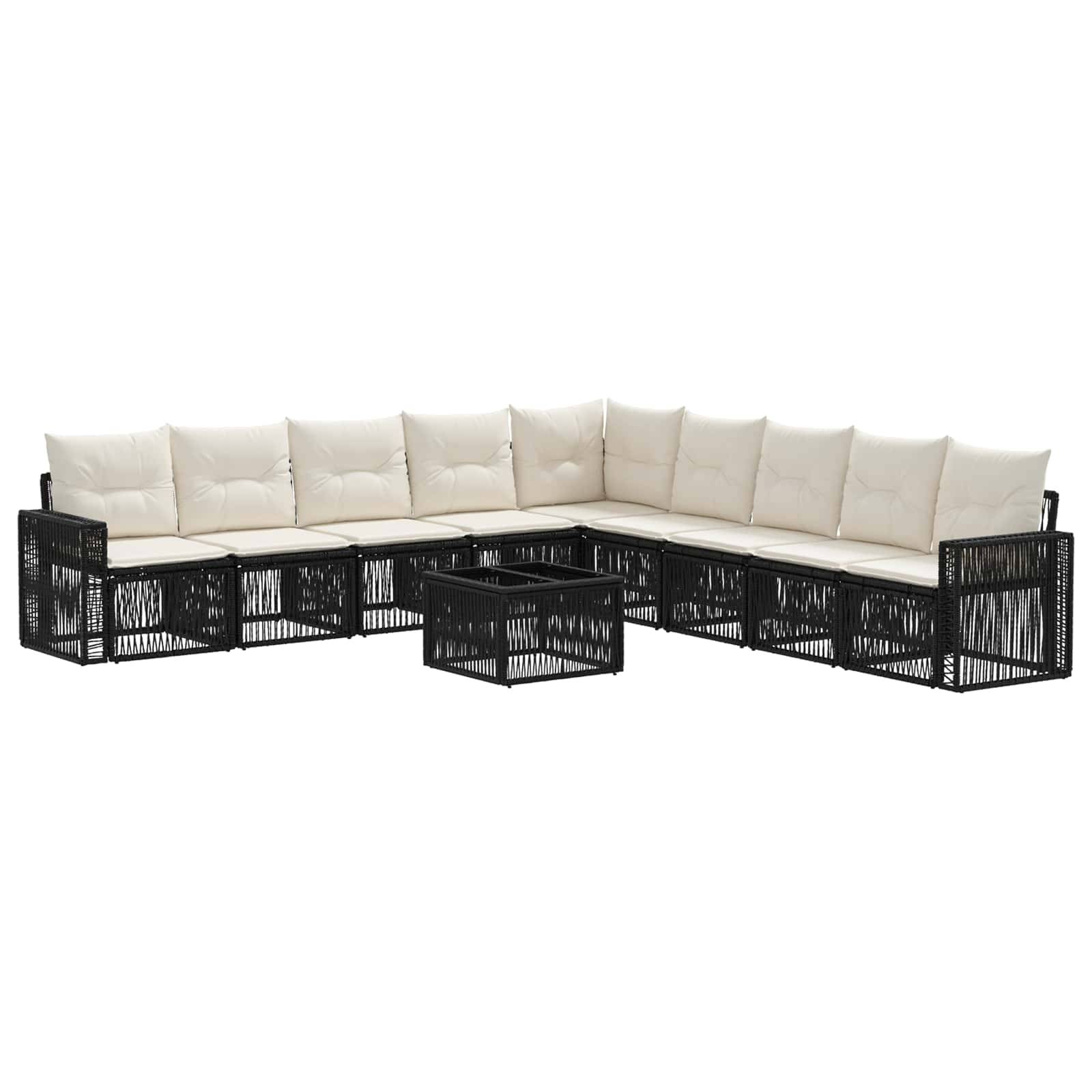 vidaXL Gartensofa-set 10 pcs Schwarz und Cremeweiß Poly-Rattan