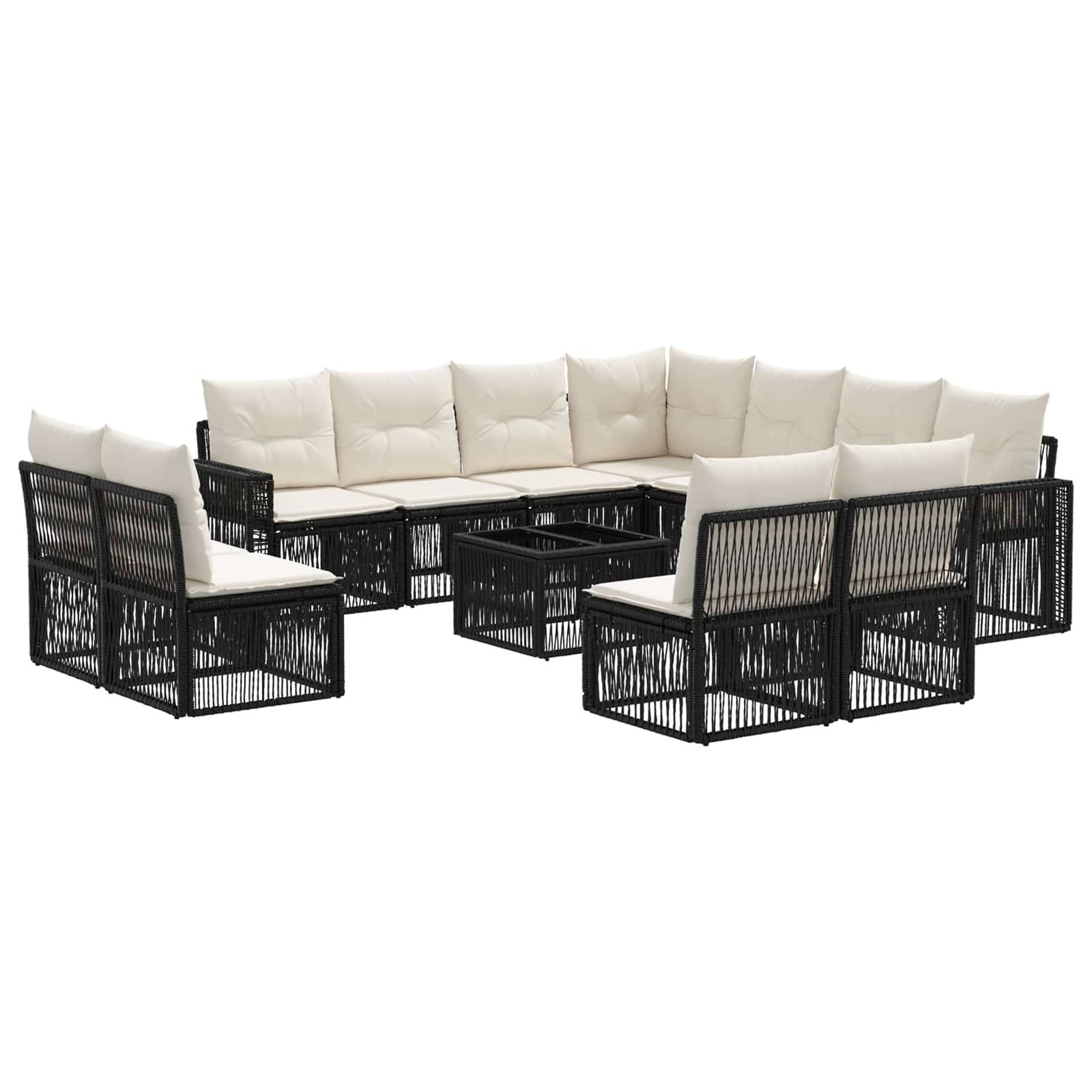 vidaXL Gartensofa-set 12 pcs Schwarz und Cremeweiß Poly-Rattan