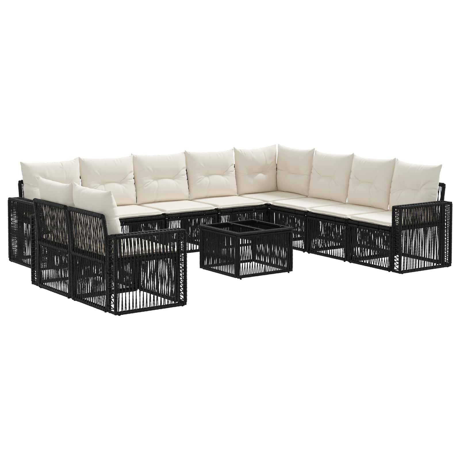 vidaXL Gartensofa-set 11 pcs Schwarz und Cremeweiß Poly-Rattan