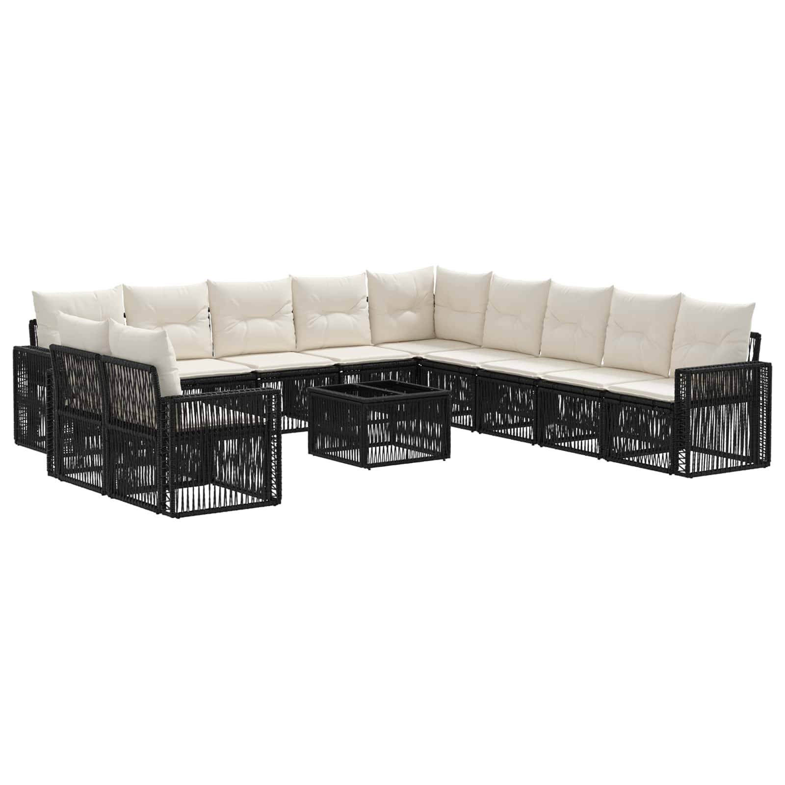 vidaXL Gartensofa-set 12 pcs Schwarz und Cremeweiß Poly-Rattan