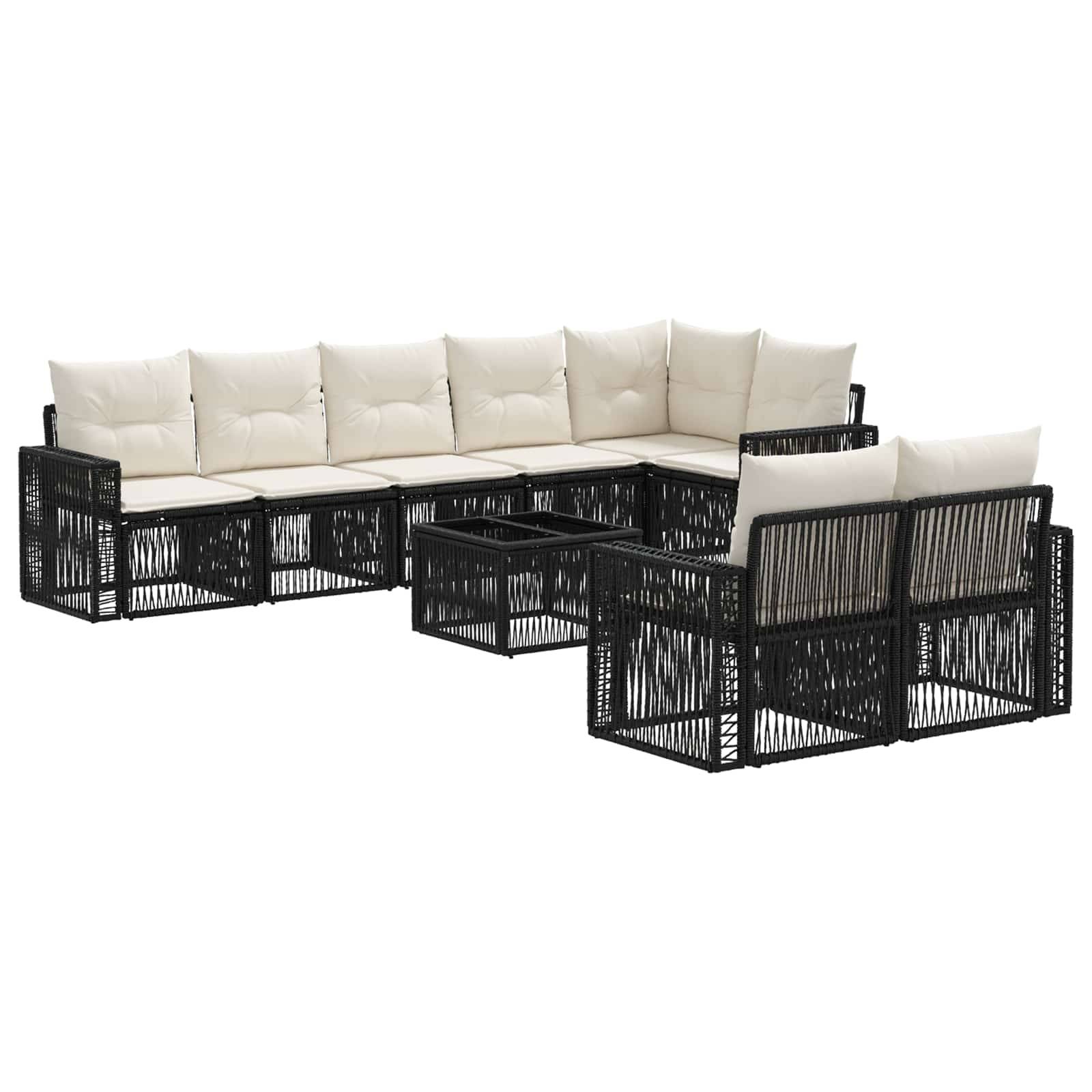 vidaXL Gartensofa-set 9 pcs Schwarz und Cremeweiß Poly-Rattan