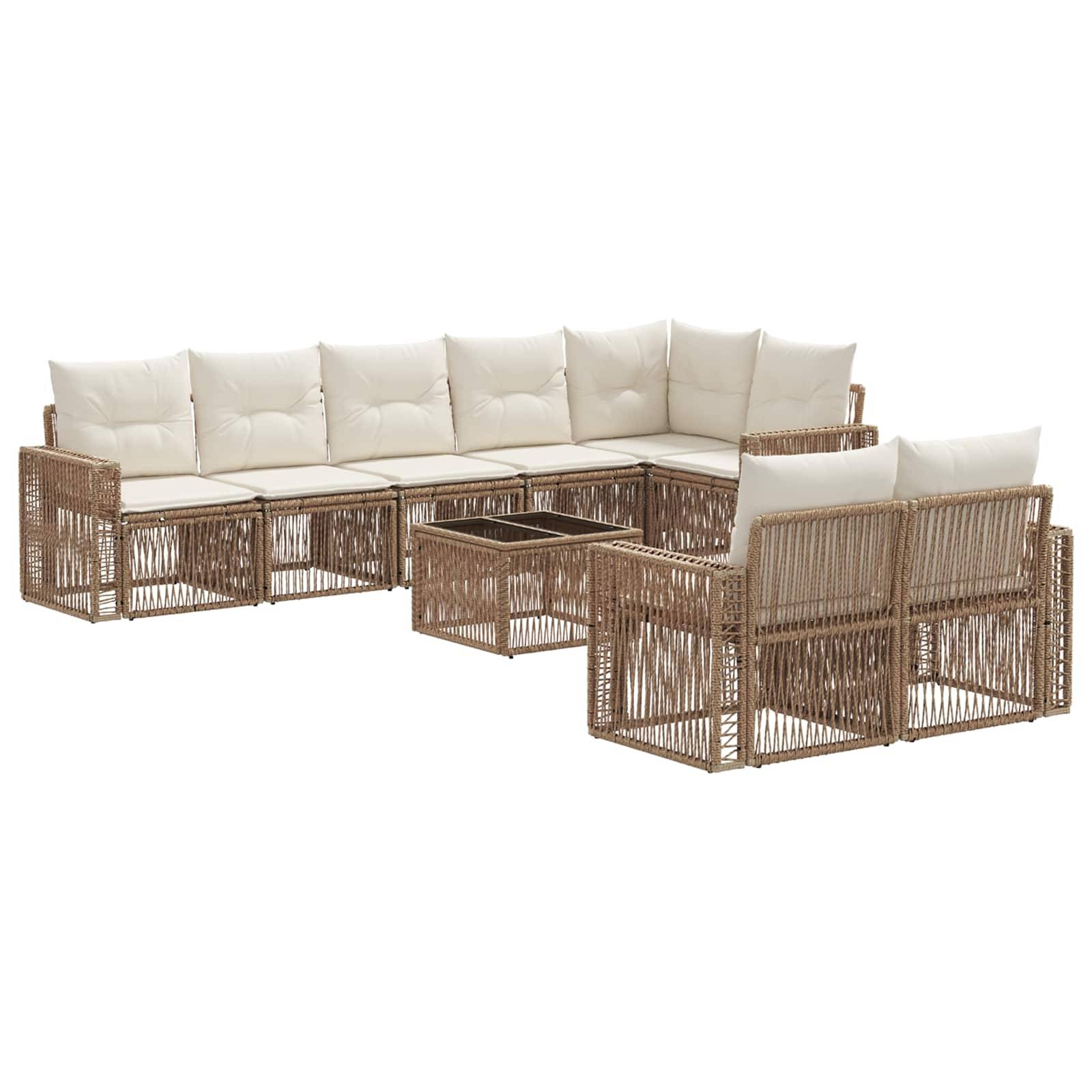 vidaXL Gartensofa-set 9 pcs Beige und Cremeweiß Poly-Rattan