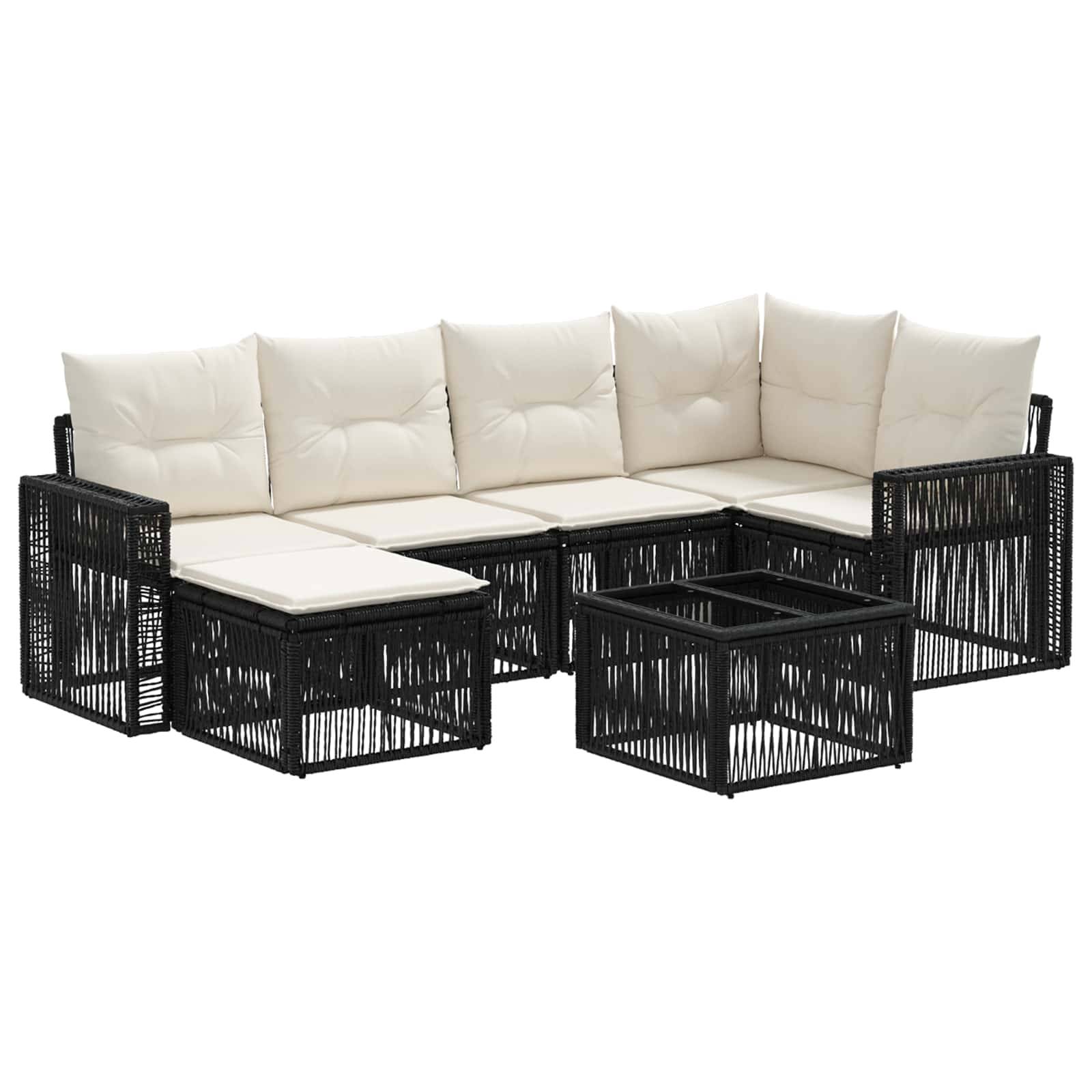 vidaXL Gartensofa-set 7 pcs Schwarz und Cremeweiß Poly-Rattan