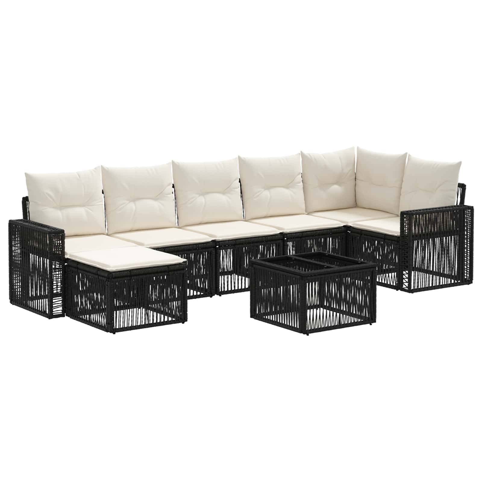 vidaXL Gartensofa-set 8 pcs Schwarz und Cremeweiß Poly-Rattan