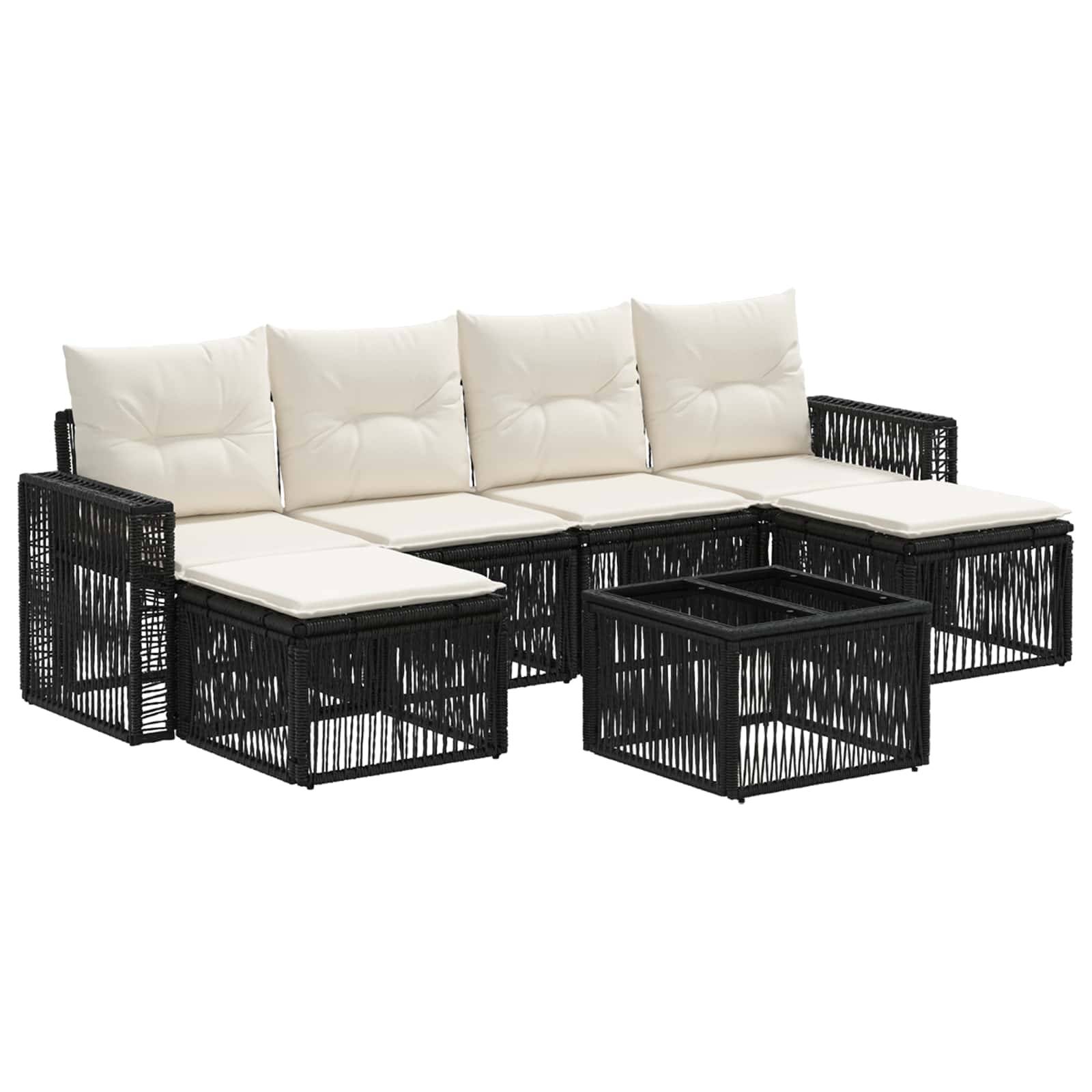vidaXL Gartensofa-set 7 pcs Schwarz und Cremeweiß Poly-Rattan