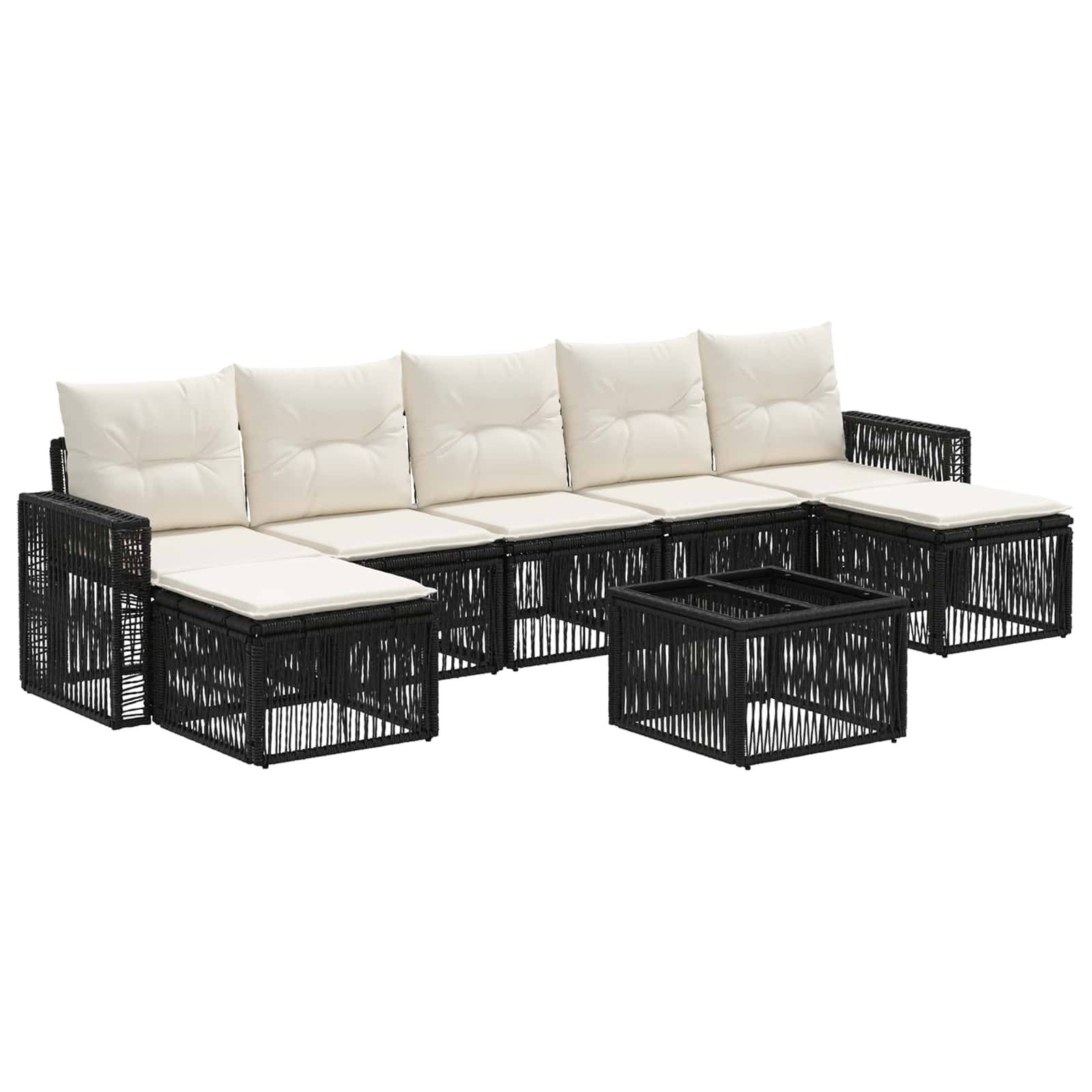 vidaXL Gartensofa-set 8 pcs Schwarz und Cremeweiß Poly-Rattan