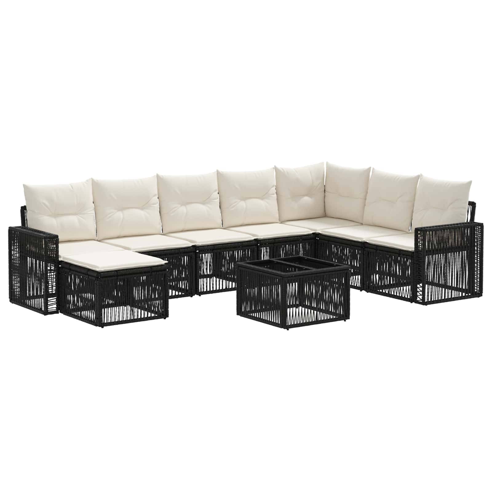 vidaXL Gartensofa-set 9 pcs Schwarz und Cremeweiß Poly-Rattan