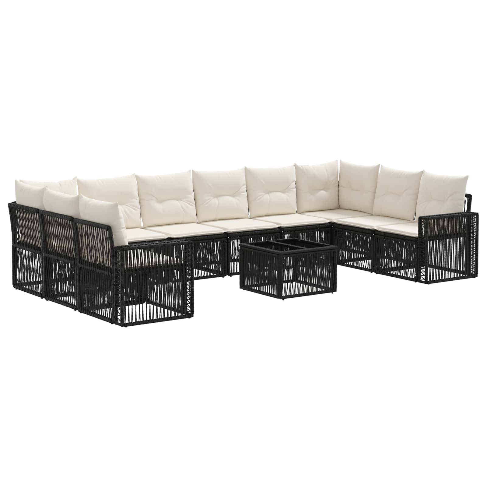 vidaXL Gartensofa-set 11 pcs Schwarz und Cremeweiß Poly-Rattan