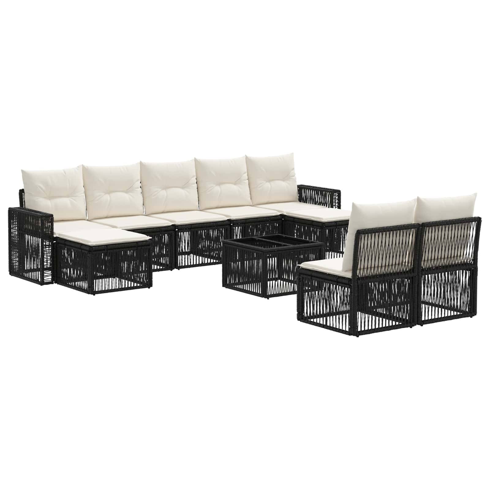 vidaXL Gartensofa-set 10 pcs Schwarz und Cremeweiß Poly-Rattan